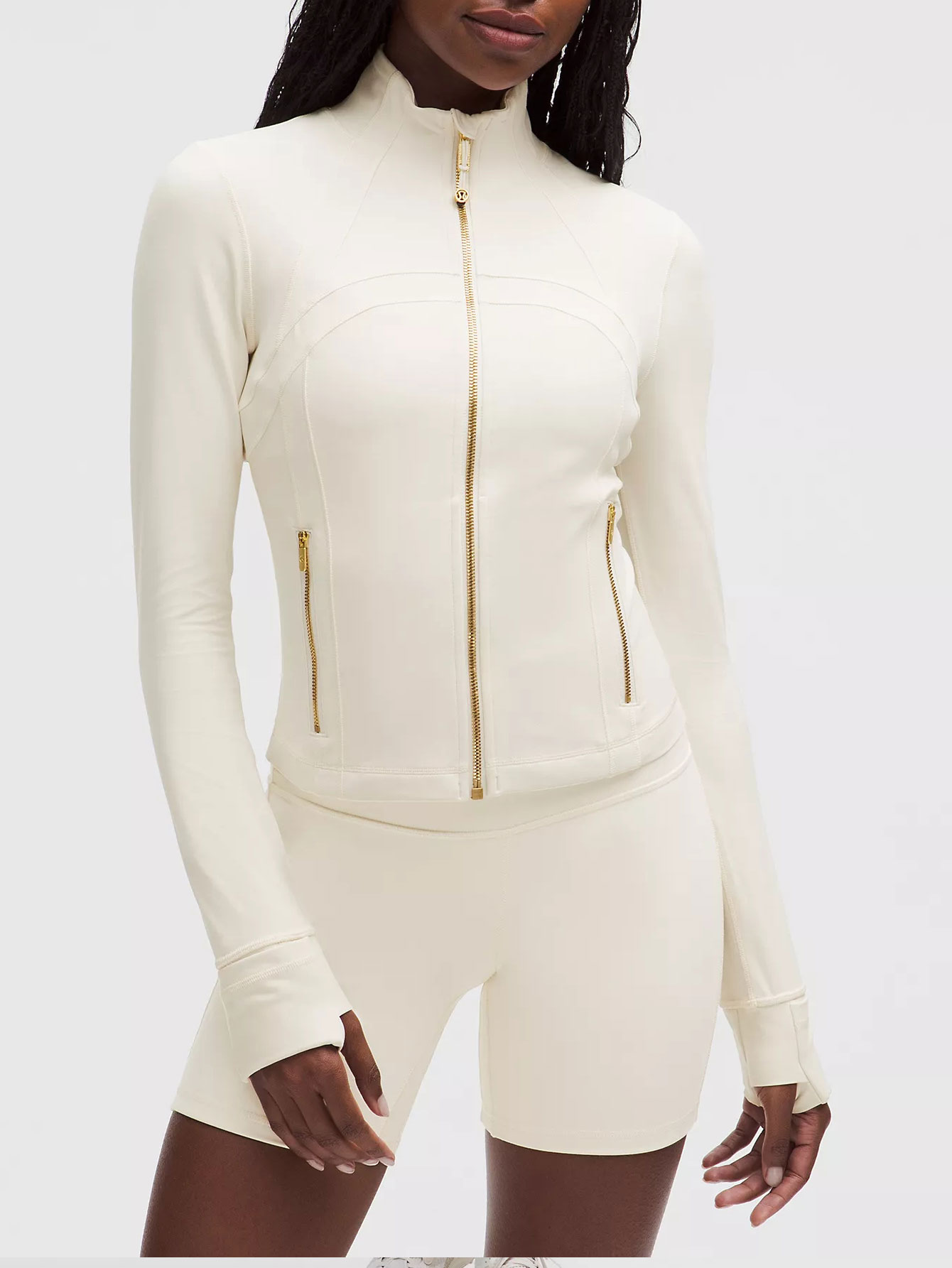 [Fast Ship From US Warehouse] Women's Cropped Slim Fit Gold Zipper Yoga Jacket Full Zip Thumb Hole Long Sleeve Workout Crop Athletic Jacket Breathable Sport Running Track Coat - Lulualo