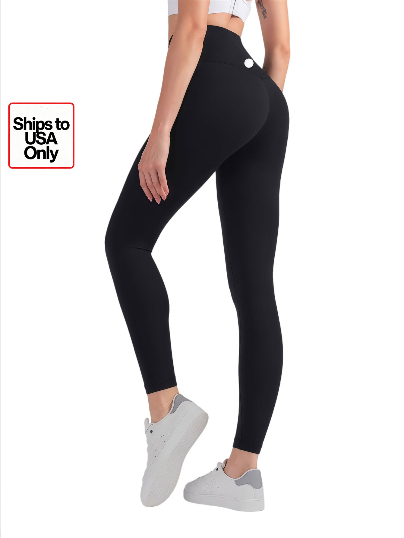 [Fast Ship From US Warehouse]Women High Waist Button Detail Yoga Leggings - Lulualo
