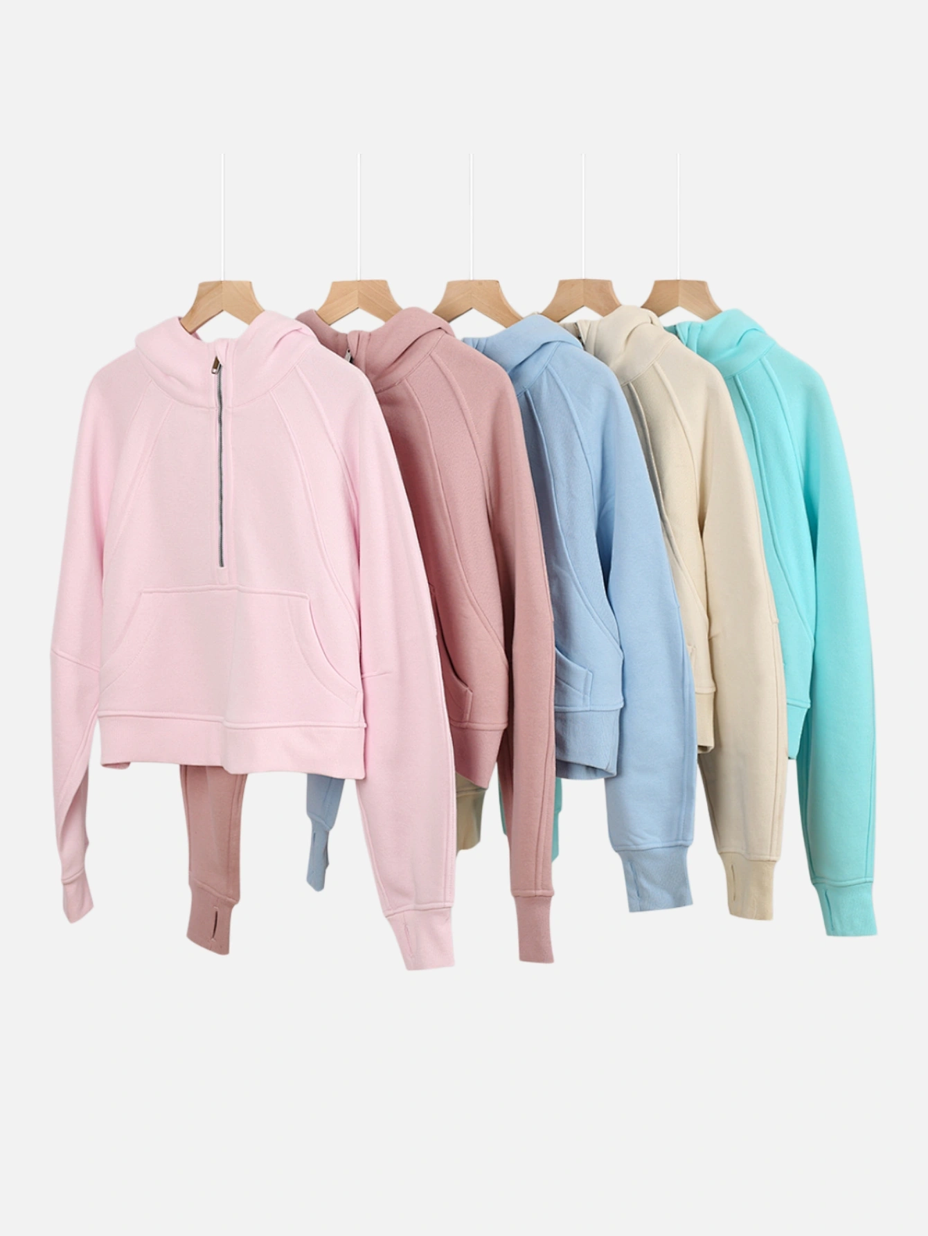 Women Half Zip Cropped Hoodie Soft Fleece Workout Pullover Hooded Sweatshirt - Lulualo