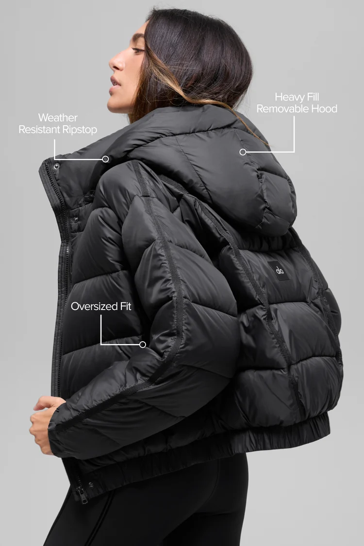 Alo Women's Hooded Cropped Puffer Jacket with Zip Pockets - Lulualo