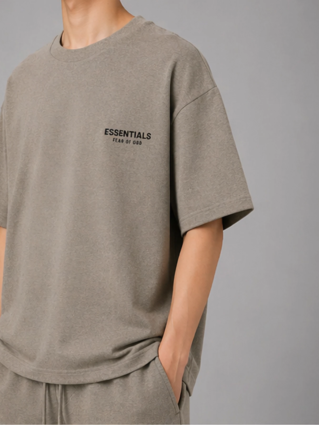 Essentials Dark Mist Gray Velour T-Shirt | US Warehouse - Lulualo
