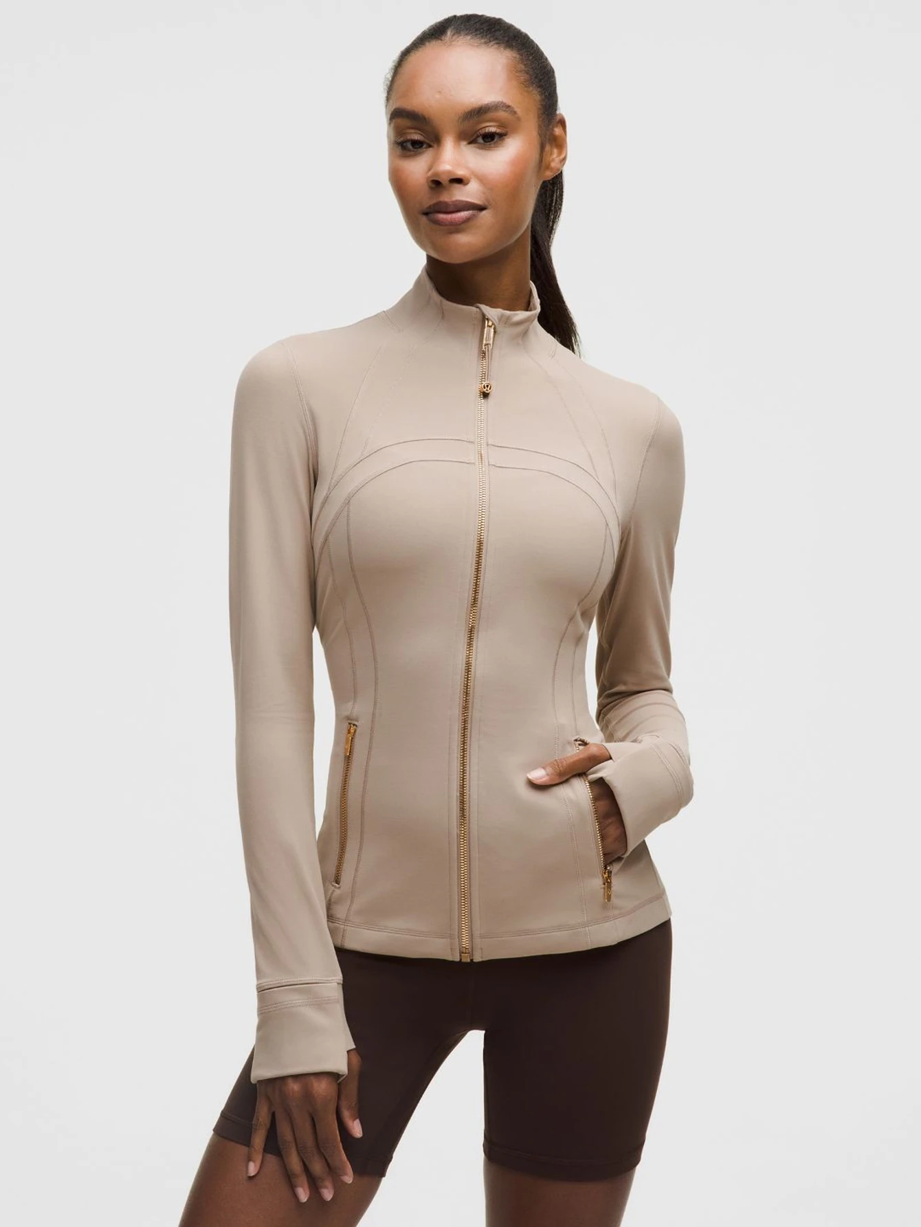Lululemon Khaki Gold-Zip Athletic Jacket | US Warehouse - Lulualo