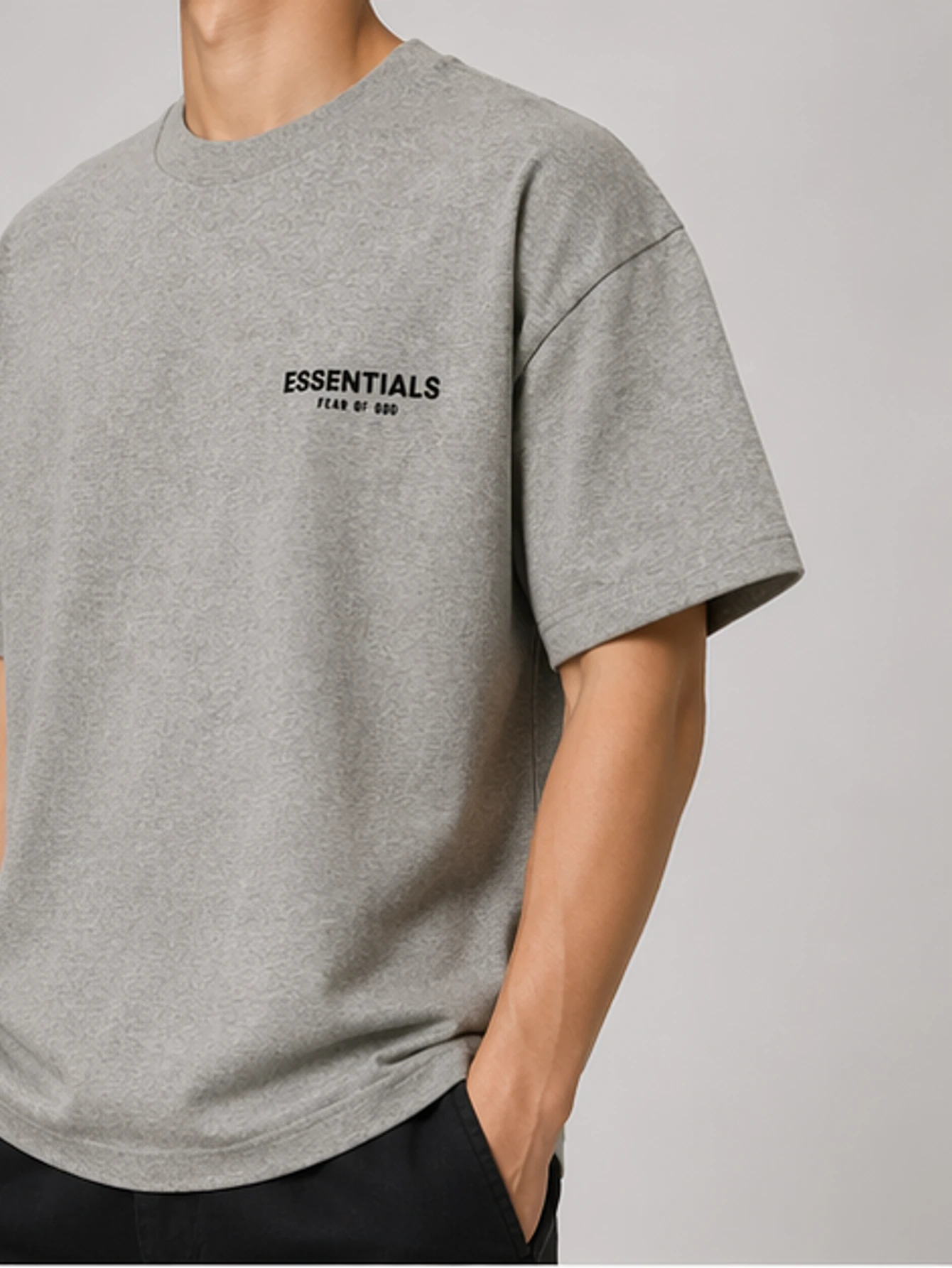 Essentials Dark Oatmeal Double-Row Flocked T-Shirt | US Warehouse - Lulualo