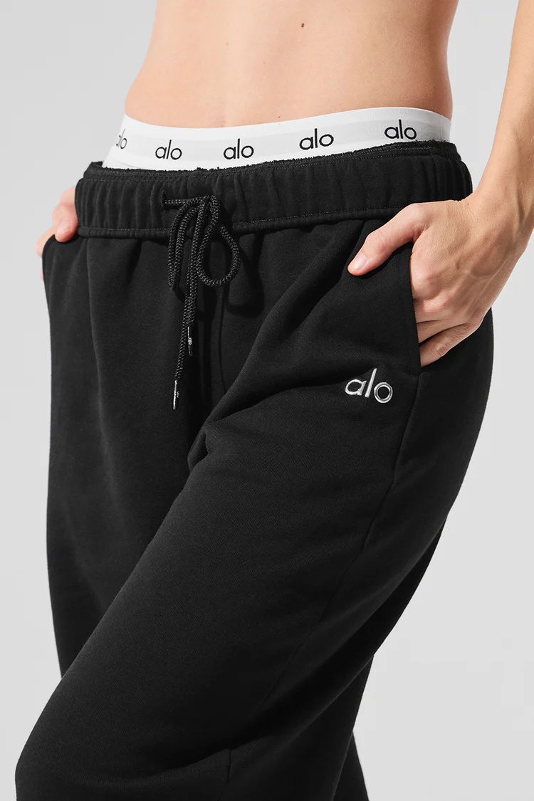 [Fast Ship From US Warehouse] Women Double Waistband Embroidered Sweatpants Drawstring High Waist Jogger Pants Soft Fleece Casual Loose Track Pants for Yoga Daily Loungewear - Lulualo