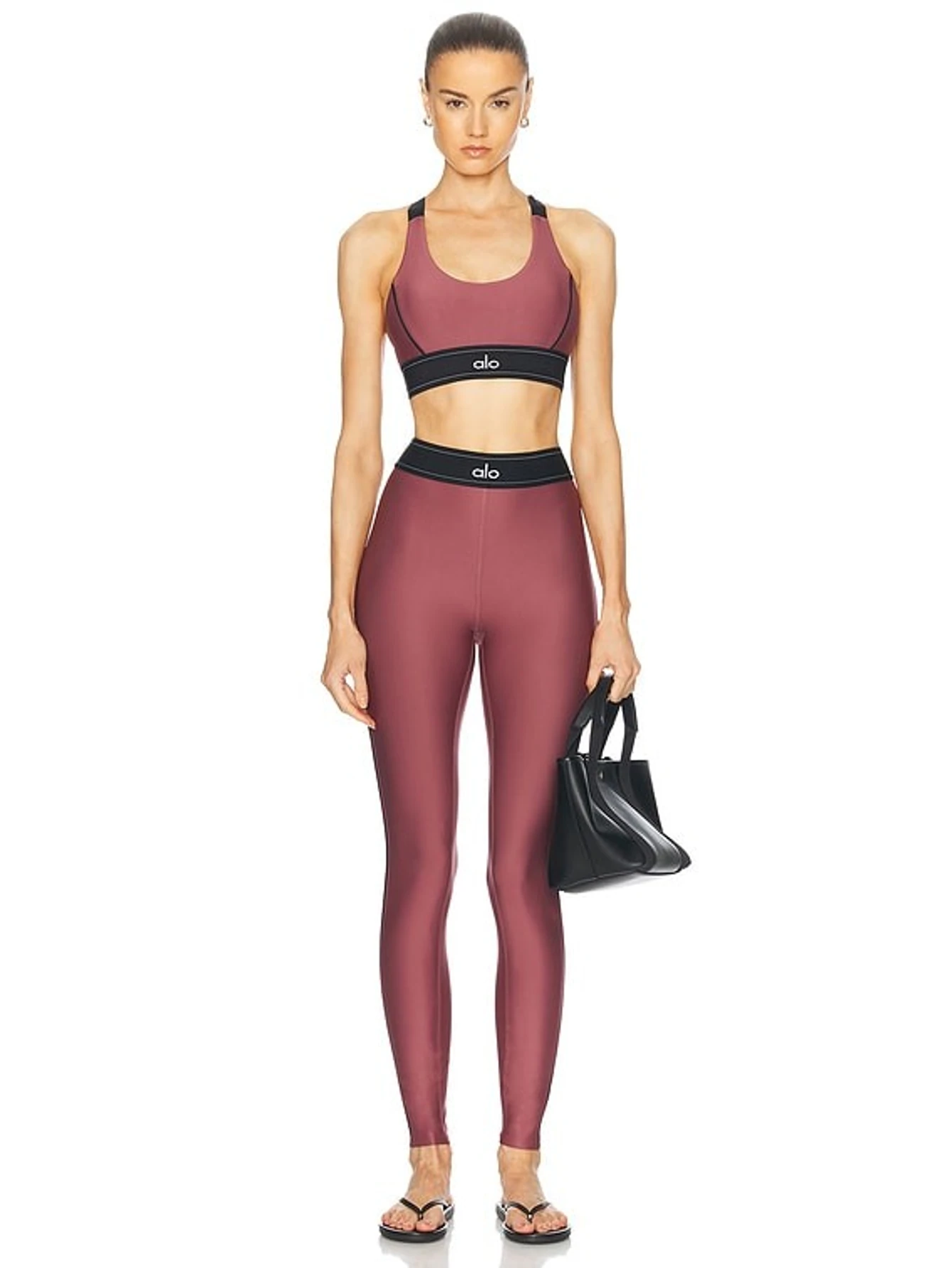 Alo Heart Throb Bra & High-Waist Legging Set - Burgundy/Black | US Warehouse - Lulualo