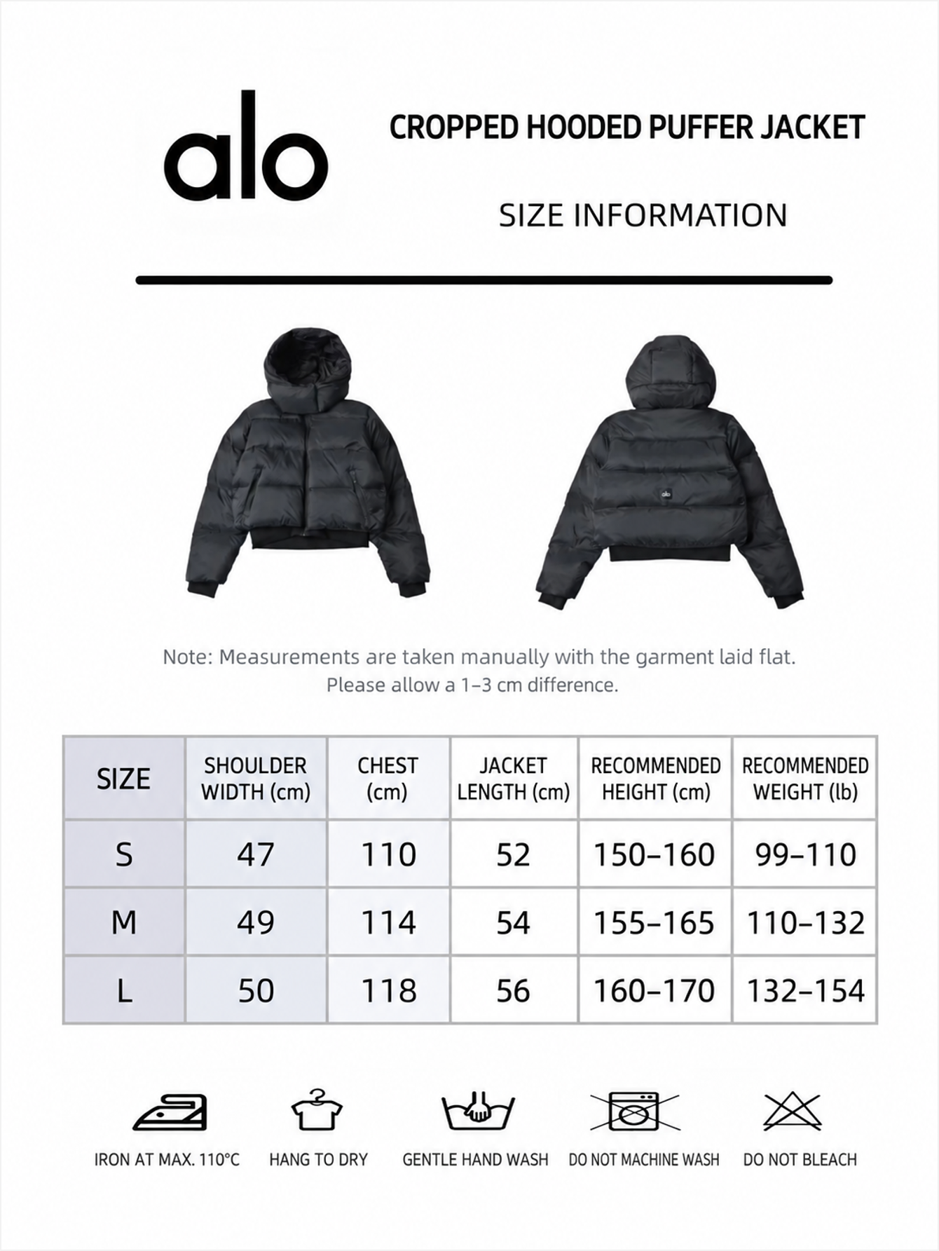 Alo Foxy Cropped Hooded Puffer Jacket - Black - Lulualo