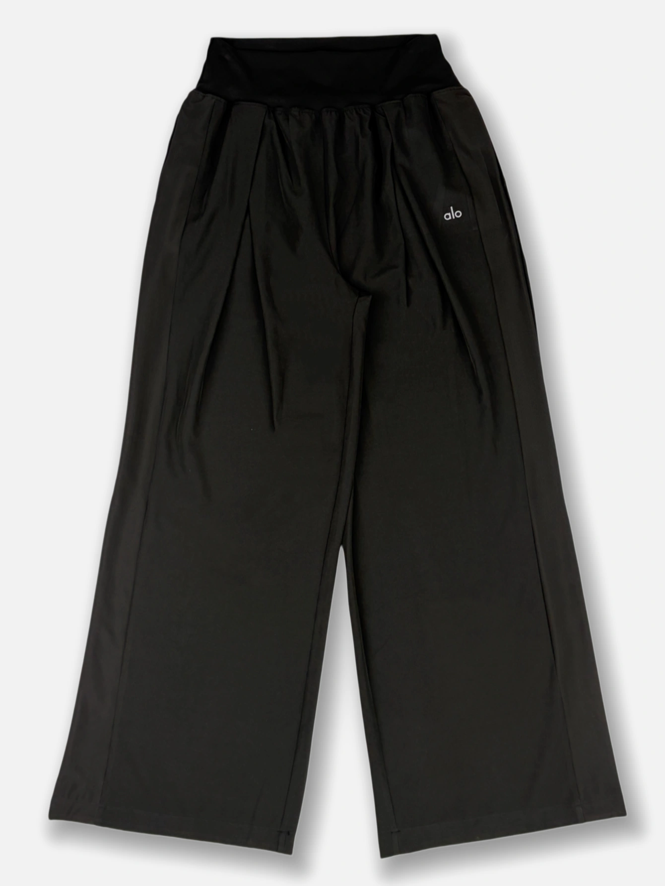 High Waist Pleated Wide Leg Pants, Soft Stretch Loose Flowy Trousers, Casual Workout Office Daily Wear Black Palazzo Pants - Lulualo