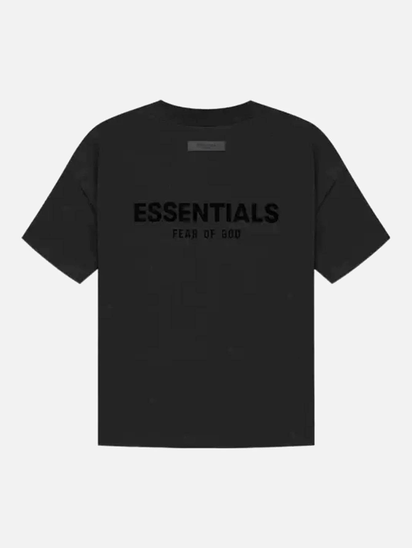 Essentials Washed Black Double-Row Flocked T-Shirt | US Warehouse - Lulualo