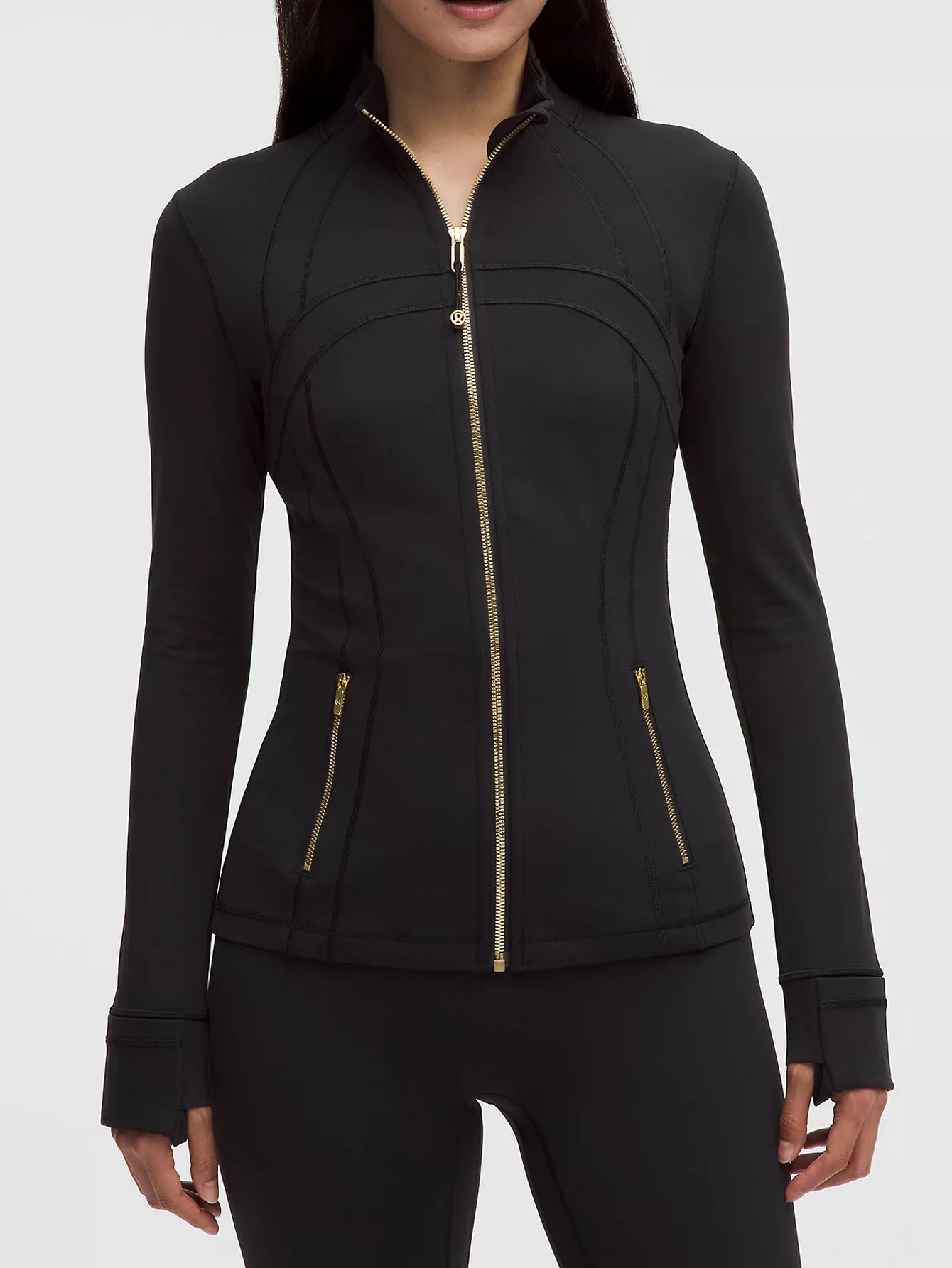 [Fast Ship From US Warehouse] Women's Slim Fit Yoga Jacket with Gold Zippers High Elastic Full-Zip Athletic Running Yoga Jacket Breathable Workout Track Jacket for Gym Outdoor Casual Fast Shipping from US Warehouse - Lulualo