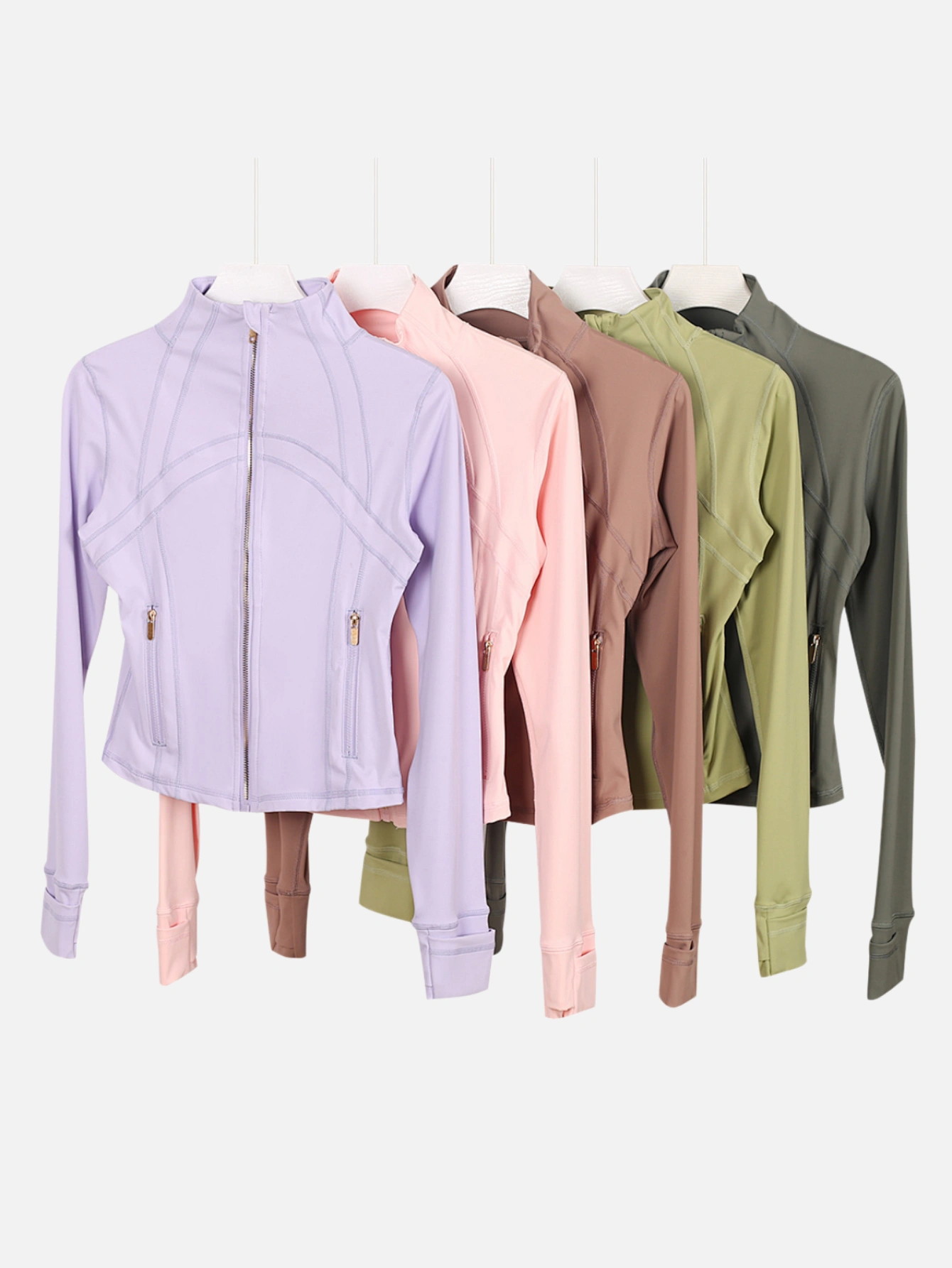 Cropped Zip Up Athletic Jacket, Thumb Hole Slim Fit Workout Running Jacket Women, Lightweight Stretchy Long Sleeve Sport Track Coat - Lulualo