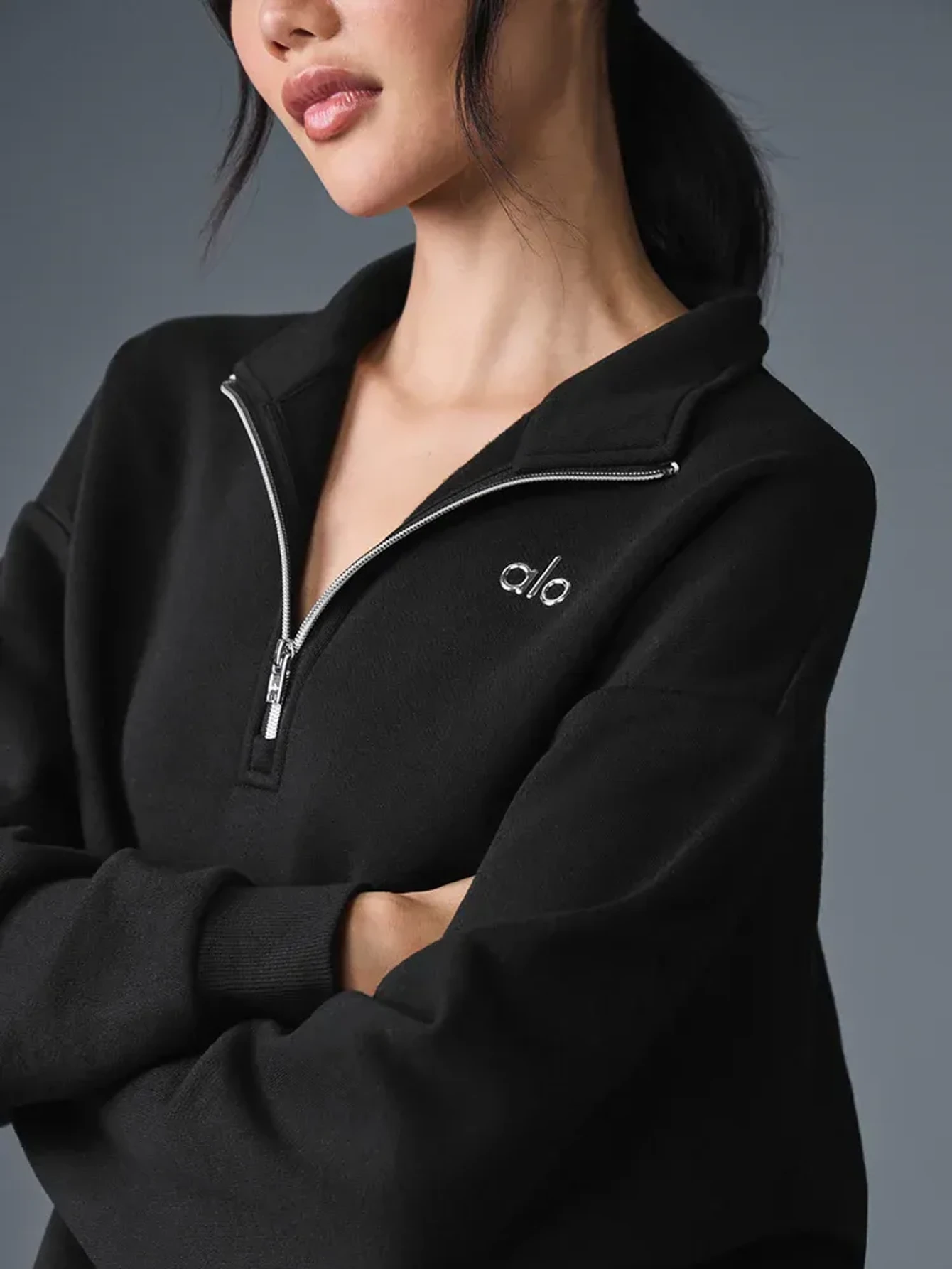 Alo Black Men's Half-Zip Mock-Neck Sweatshirt | US Warehouse - Lulualo