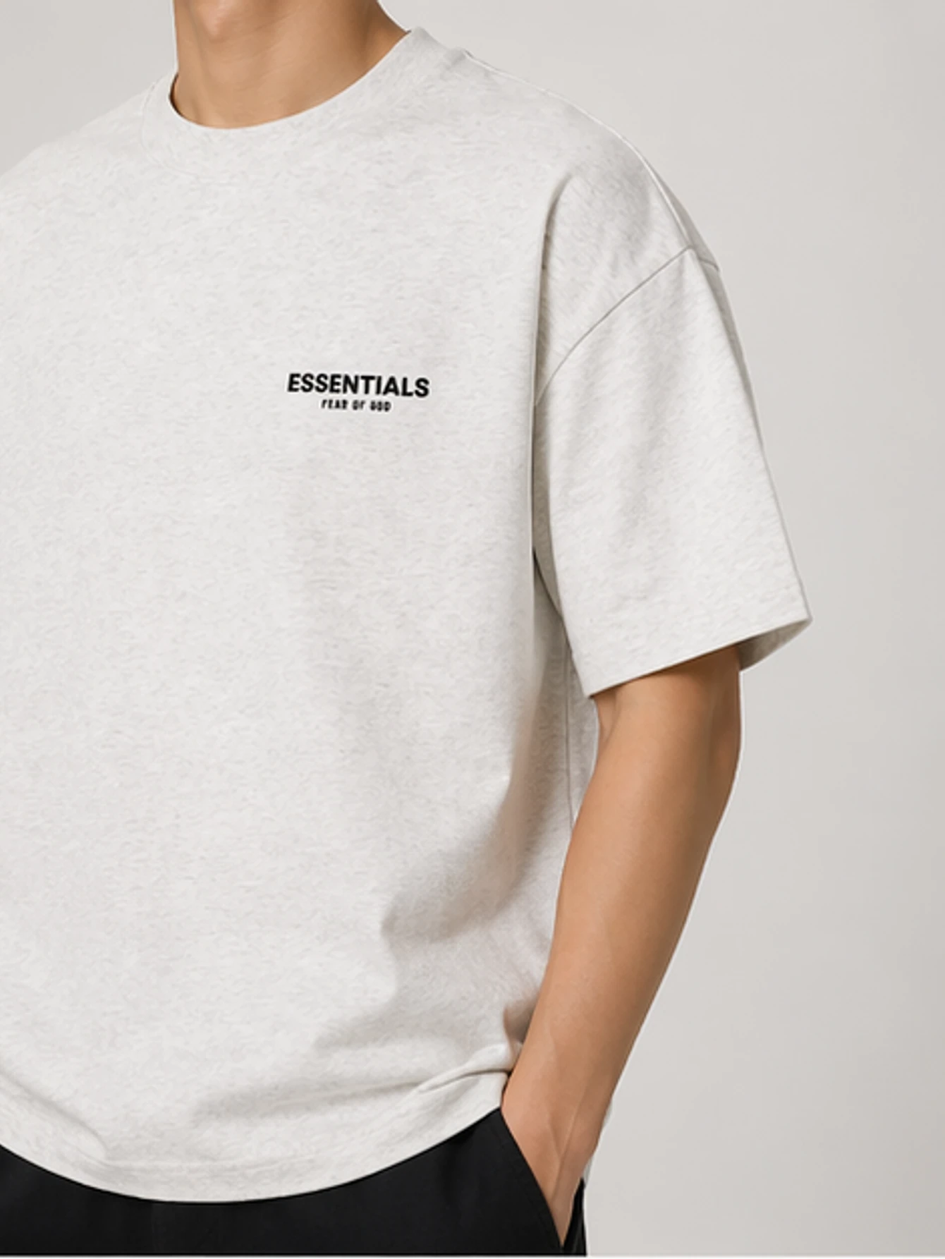 Essentials Light Oatmeal Double-Row Flocked T-Shirt | US Warehouse - Lulualo