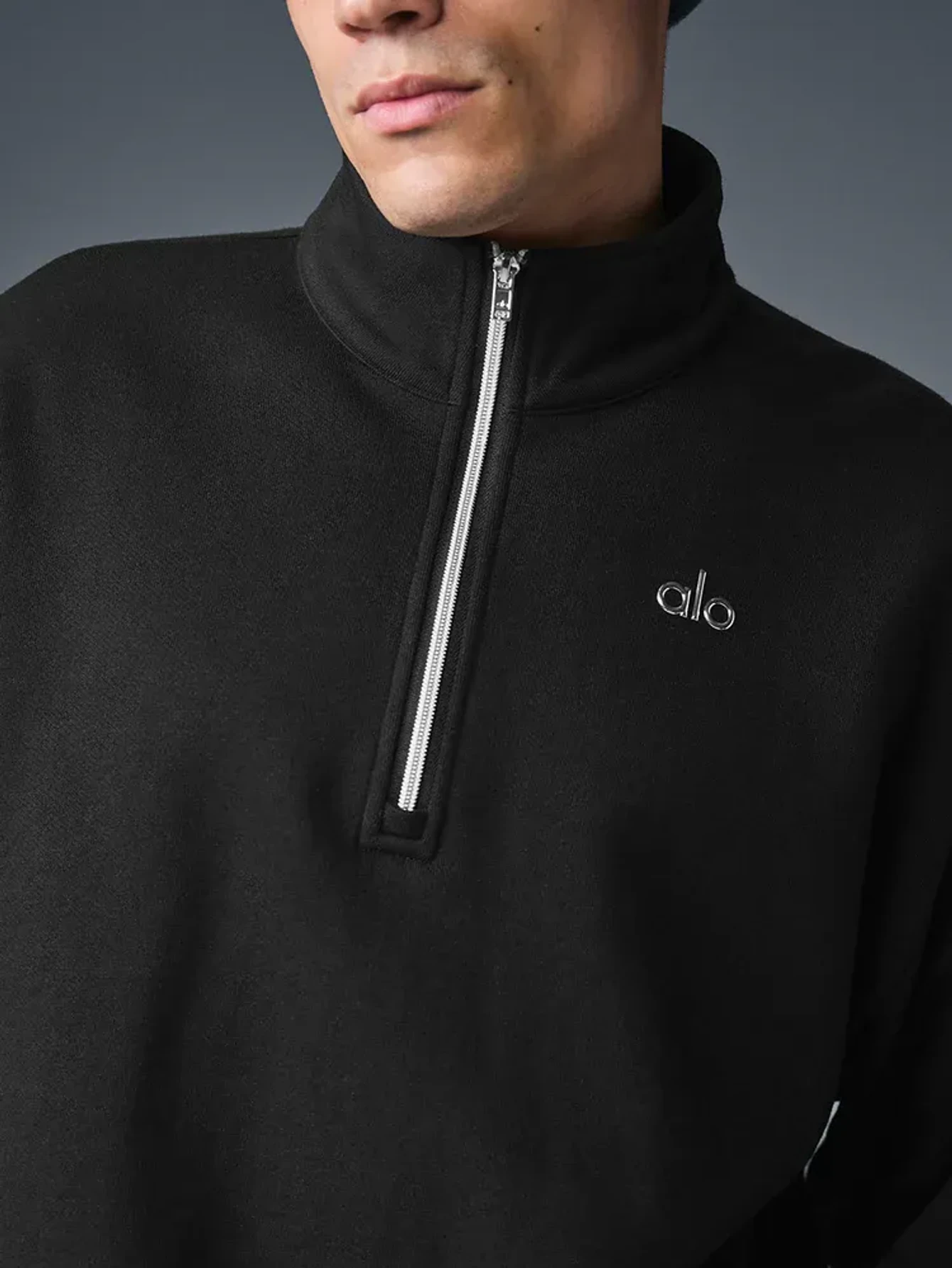 Alo Black Men's Half-Zip Mock-Neck Sweatshirt | US Warehouse - Lulualo