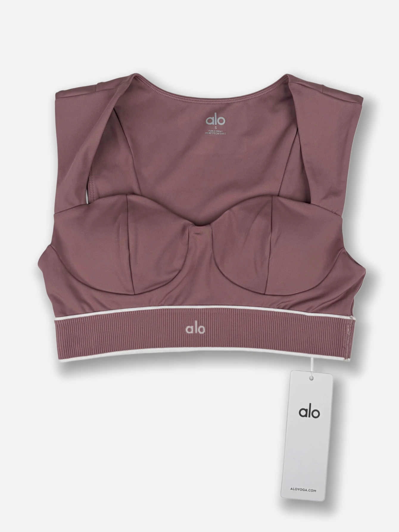 Dusty Mauve Striped Trim Yoga Set Women High Waist Leggings Padded Sports Bra 2 Piece Workout Outfit Athletic Activewear Suit - Lulualo
