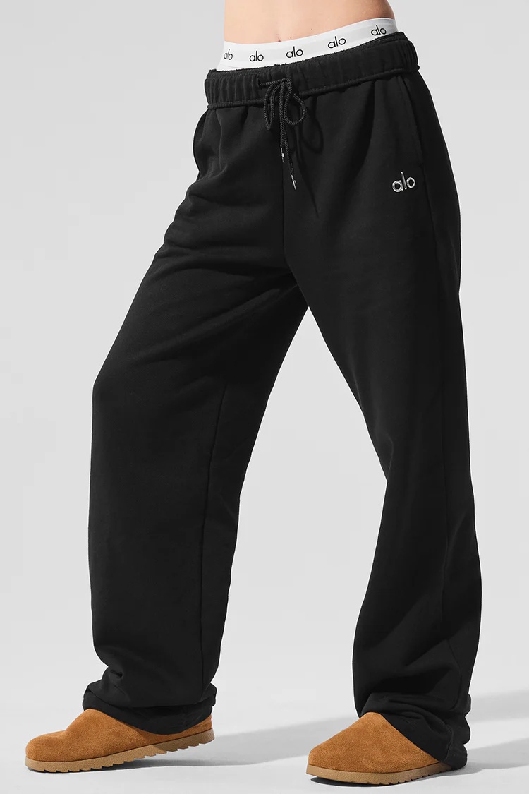 [Fast Ship From US Warehouse] Women Double Waistband Embroidered Sweatpants Drawstring High Waist Jogger Pants Soft Fleece Casual Loose Track Pants for Yoga Daily Loungewear - Lulualo