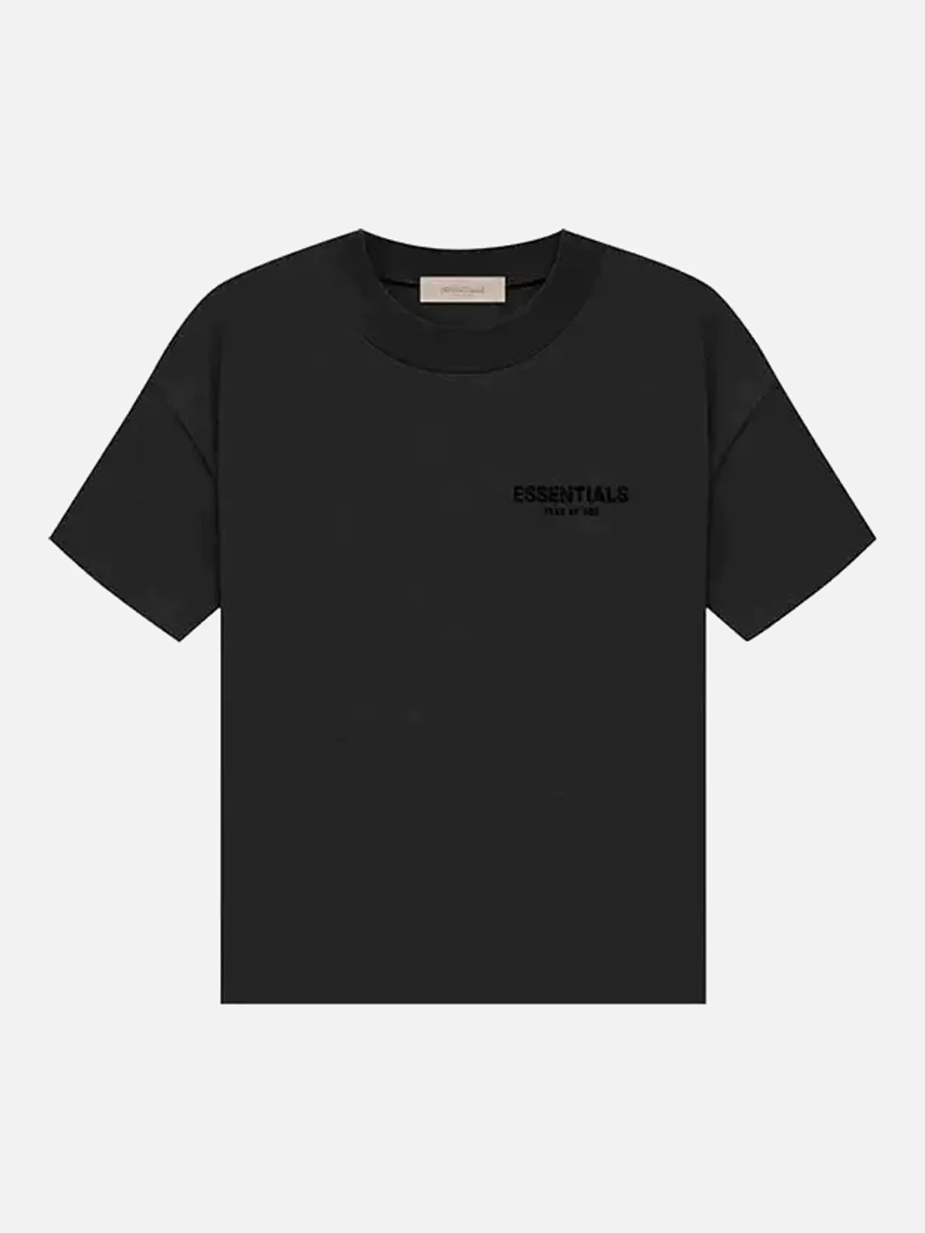 Essentials Washed Black Double-Row Flocked T-Shirt | US Warehouse - Lulualo