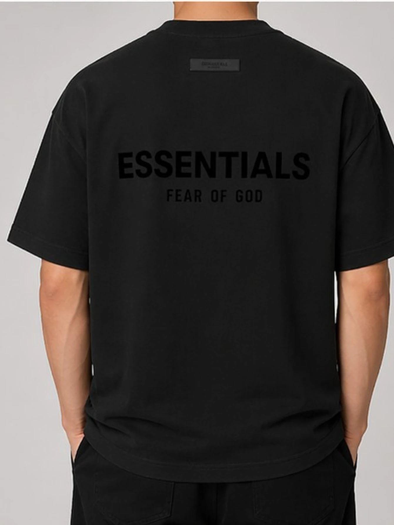 Essentials Black Flocked T-Shirt | US Warehouse - Lulualo