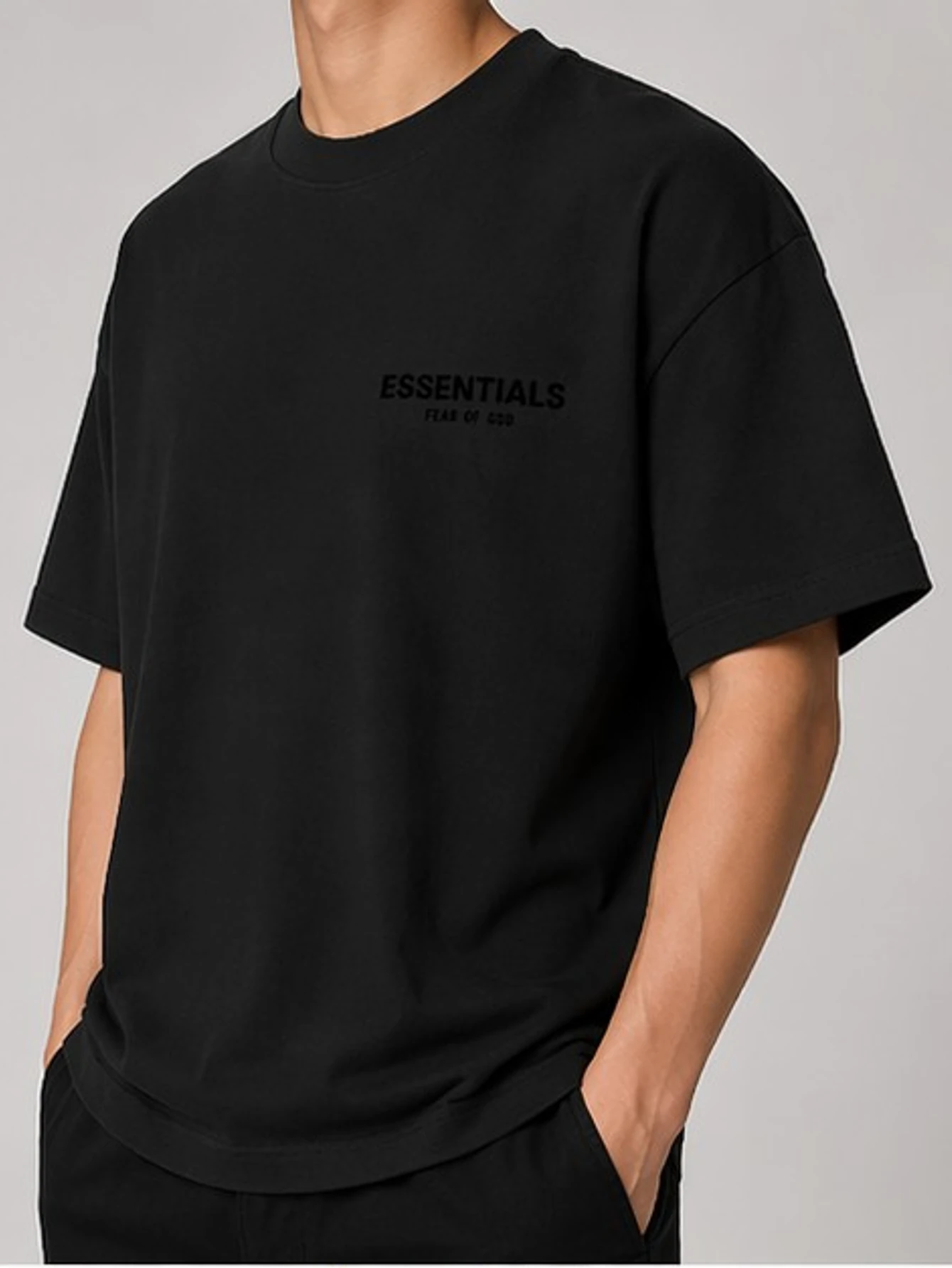 Essentials Black Flocked T-Shirt | US Warehouse - Lulualo