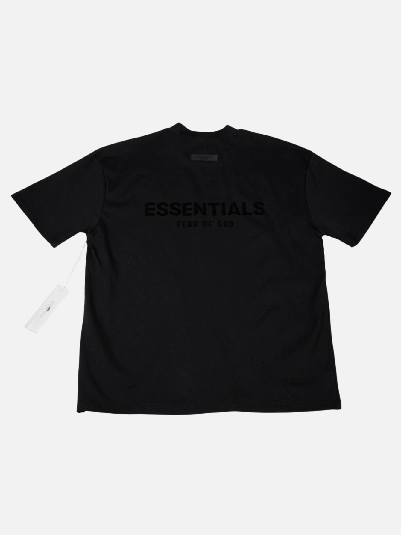 Essentials Washed Black Double-Row Flocked T-Shirt | US Warehouse - Lulualo