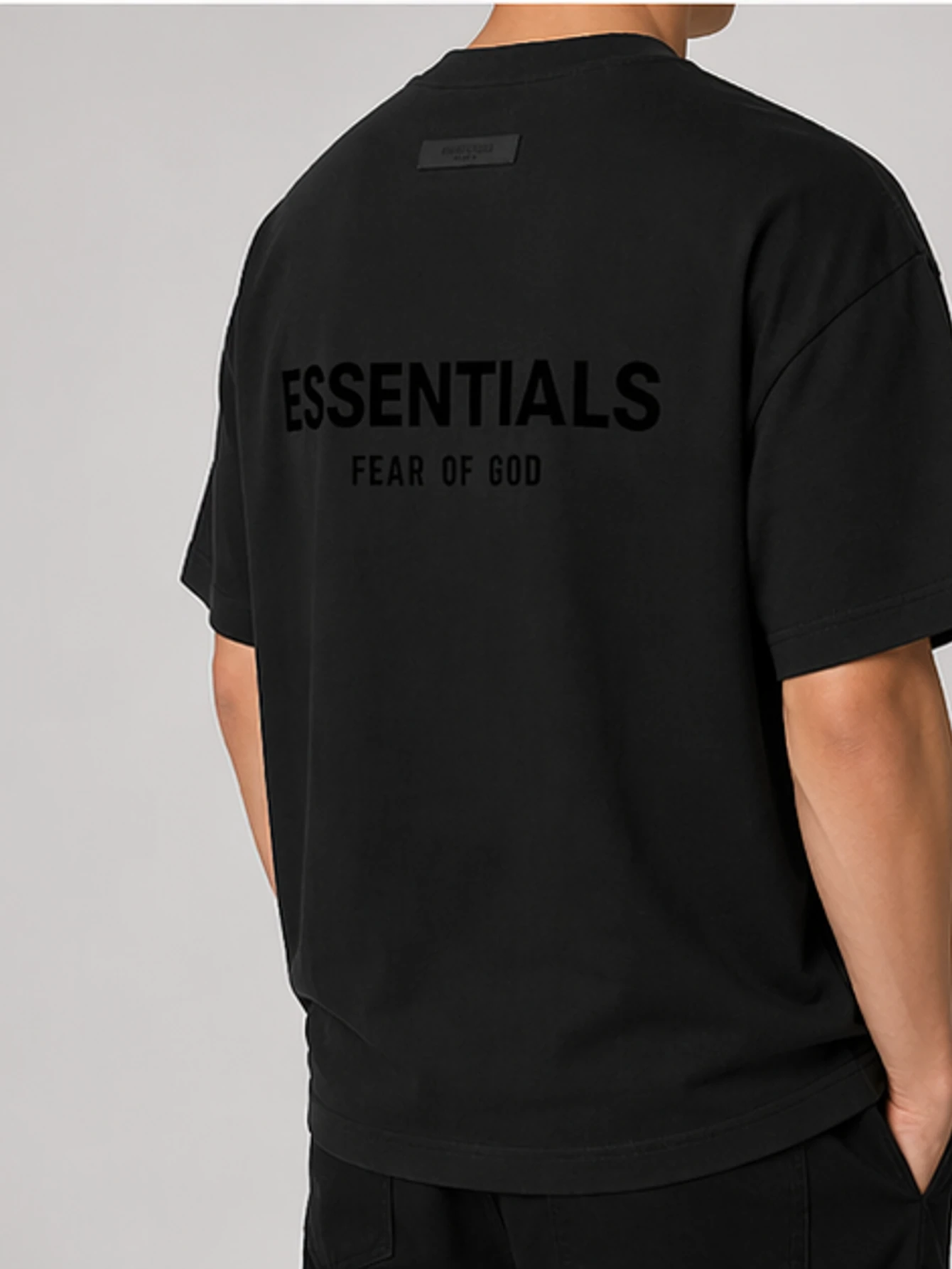 Essentials Washed Black Double-Row Flocked T-Shirt | US Warehouse - Lulualo