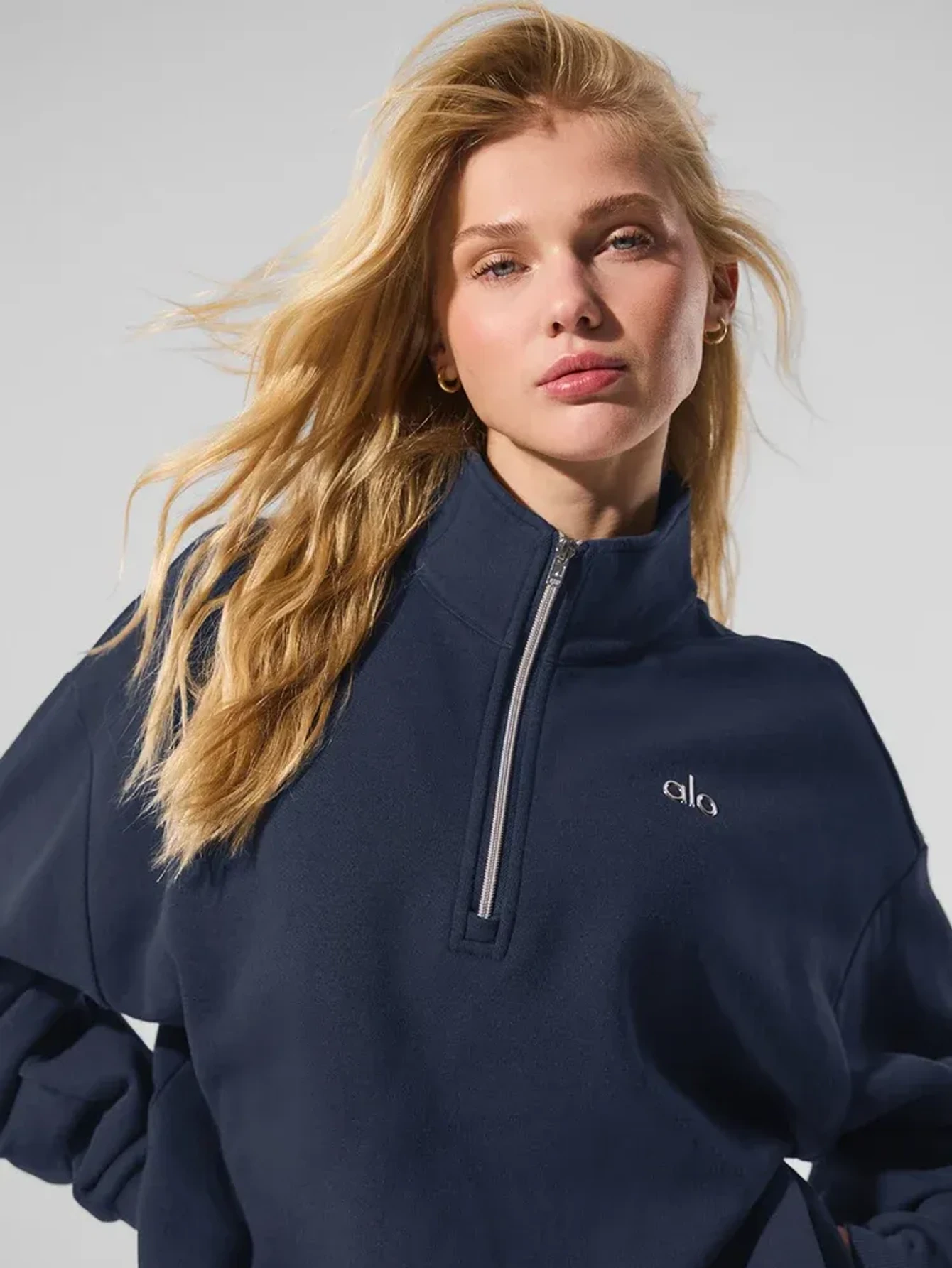 Alo Dark Navy Men's Half-Zip Mock-Neck Sweatshirt | US Warehouse - Lulualo