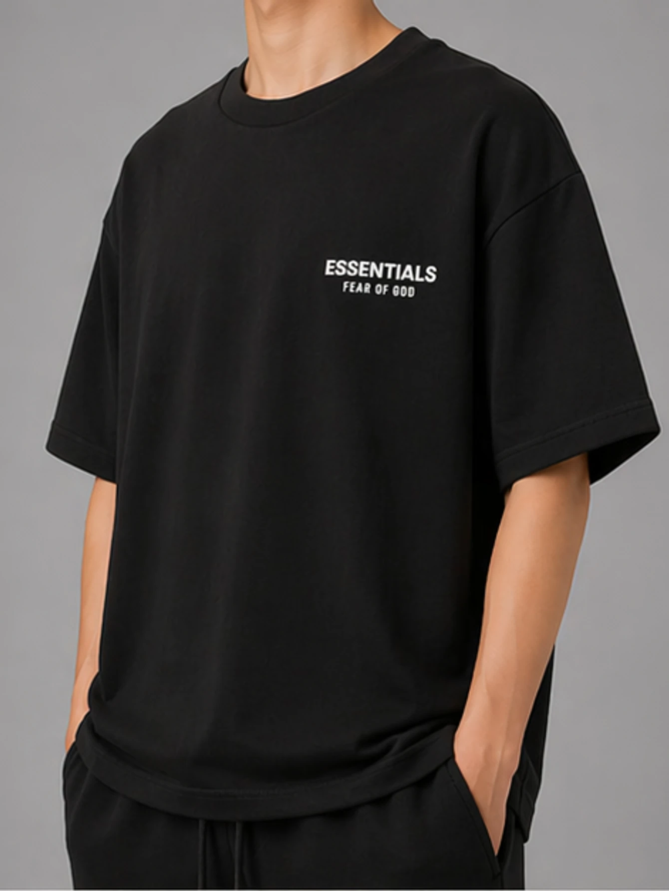Essentials Meteorite Black Velour T-Shirt | US Warehouse - Lulualo