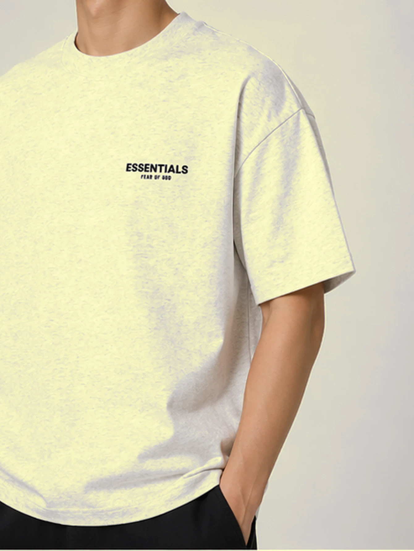 Essentials Wheat Double-Row Flocked T-Shirt | US Warehouse - Lulualo