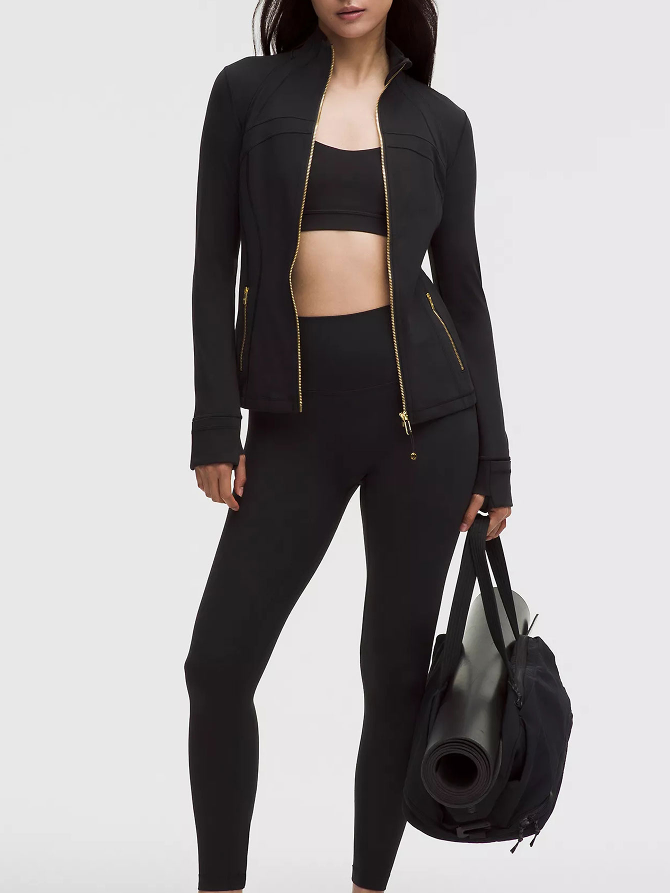 [Fast Ship From US Warehouse] Women's Slim Fit Yoga Jacket with Gold Zippers High Elastic Full-Zip Athletic Running Yoga Jacket Breathable Workout Track Jacket for Gym Outdoor Casual Fast Shipping from US Warehouse - Lulualo