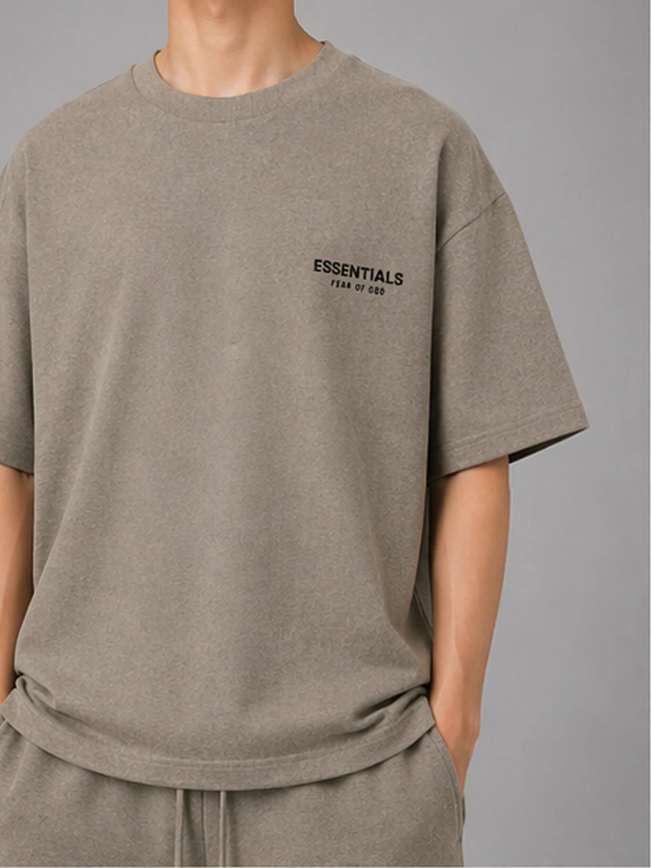 Essentials Dark Mist Gray Velour T-Shirt | US Warehouse - Lulualo