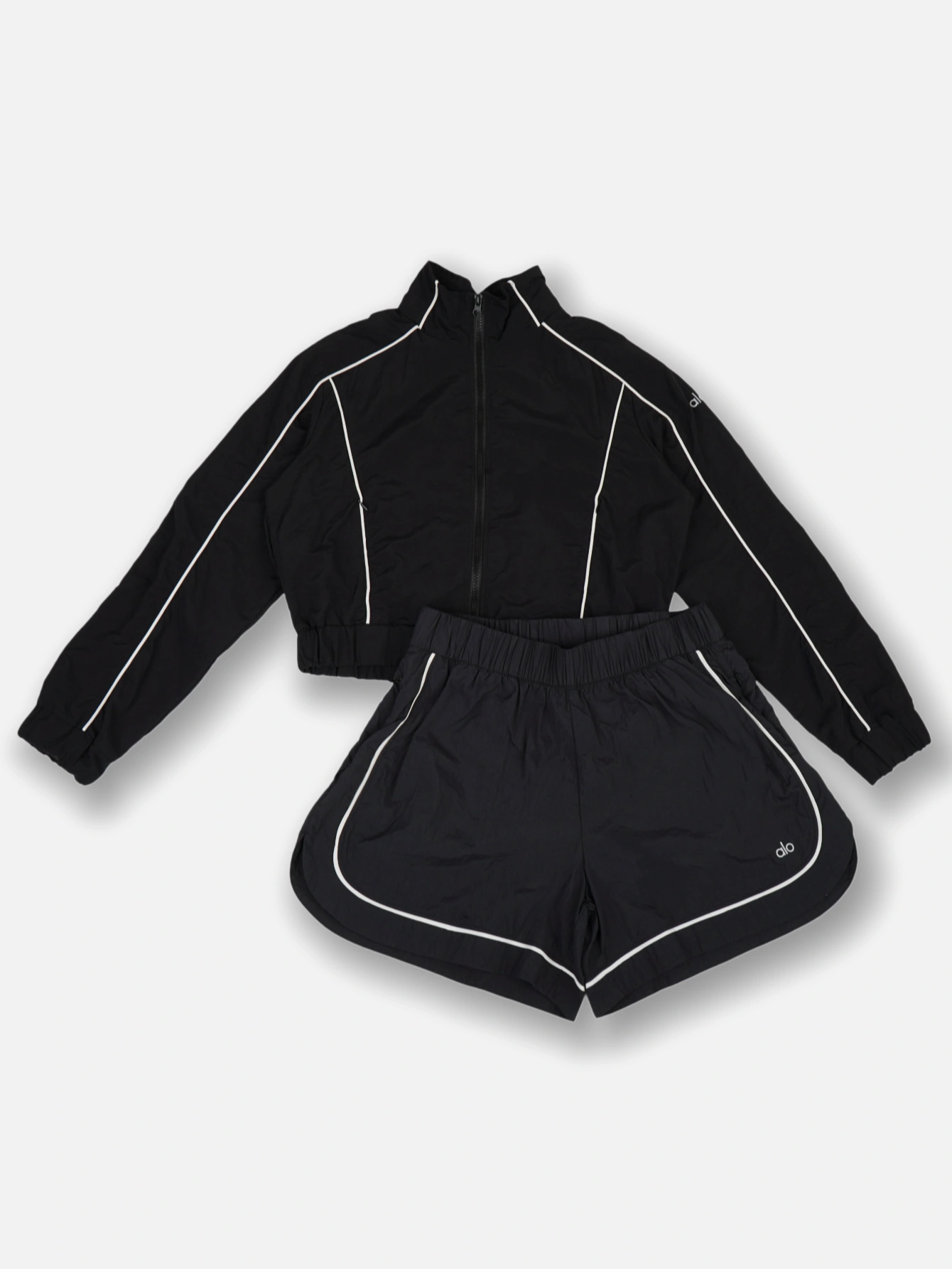 Women Striped Cropped Windbreaker Jacket & Shorts 2 Piece Track Set - Lulualo