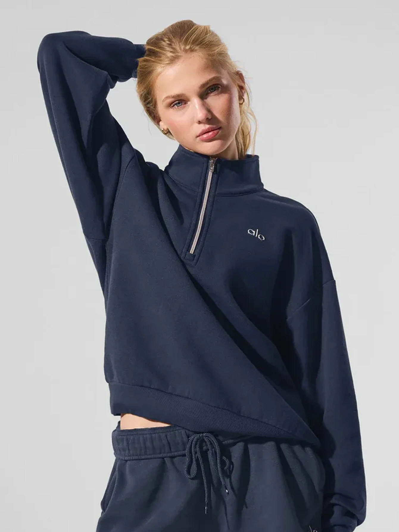 Alo Dark Navy Men's Half-Zip Mock-Neck Sweatshirt | US Warehouse - Lulualo