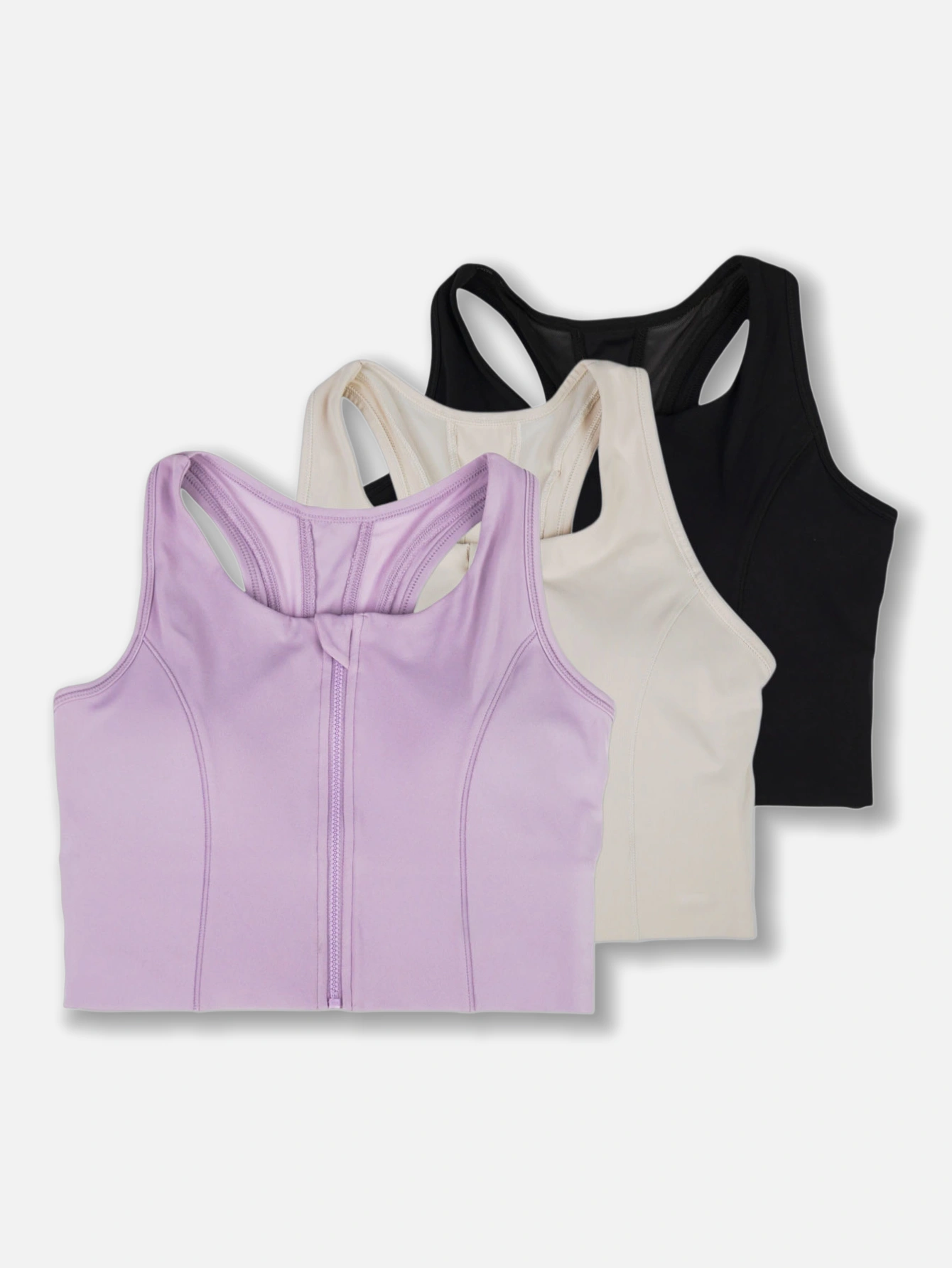 Front Zipper Racerback Sports Bra High Support Padded Workout Yoga Tank Top for Women - Lulualo
