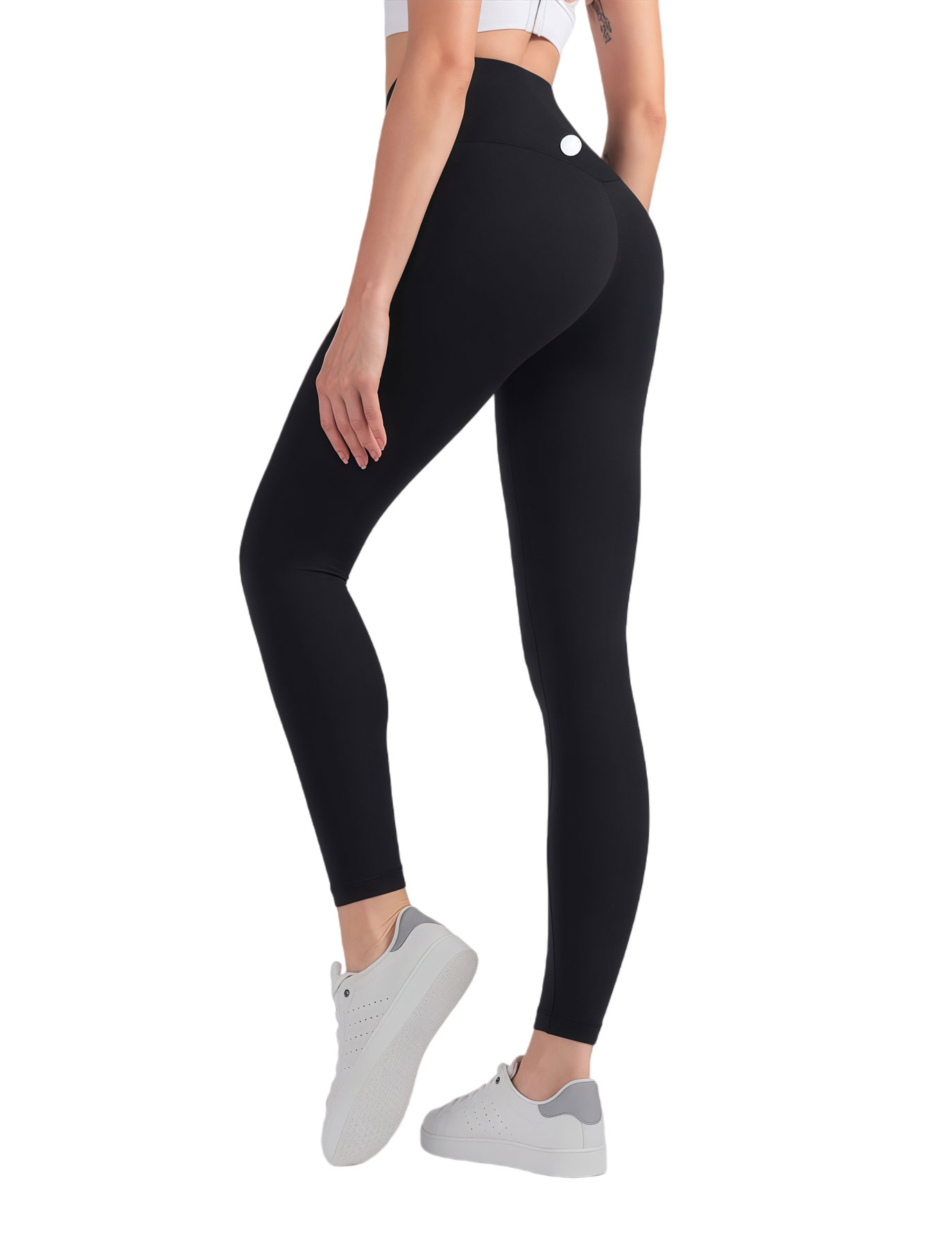 [Fast Ship From US Warehouse] Women High Waist Button Detail Yoga Leggings Tummy Control Butt Lifting Stretch Workout Pants Non See Through Soft Athletic Running Leggings - Lulualo