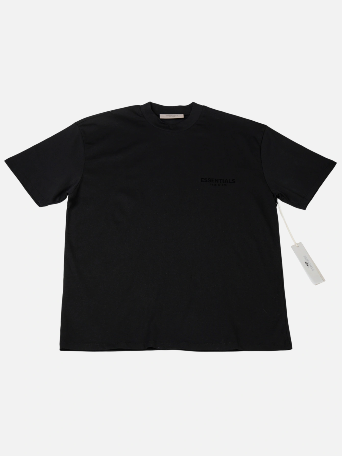 Essentials Washed Black Double-Row Flocked T-Shirt available from our US warehouse