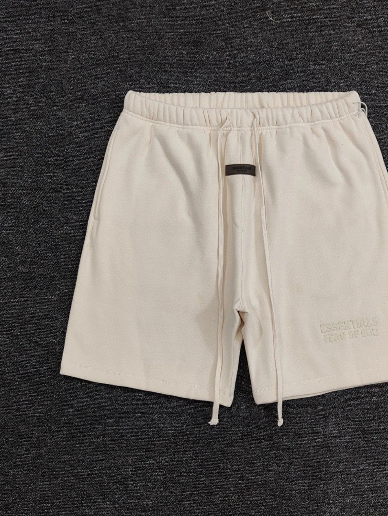 Essentials Light Oatmeal Double-Row Flocked Shorts | US Warehouse - Lulualo