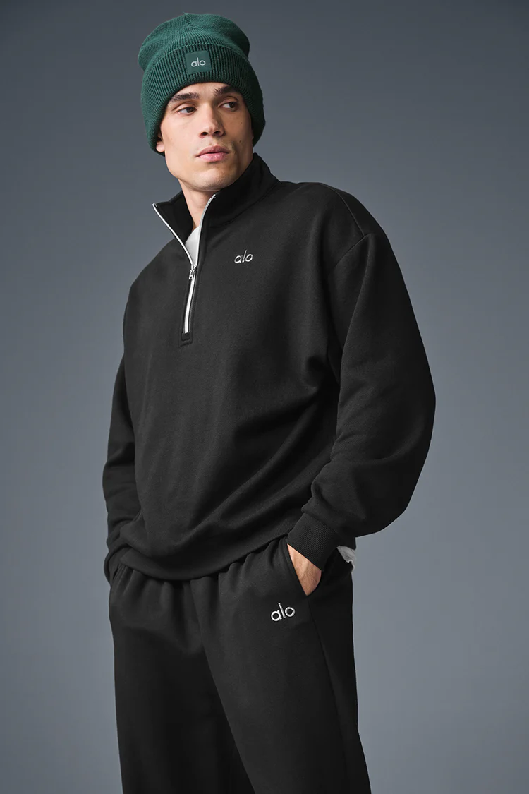 Alo Black Men's Half-Zip Mock-Neck Sweatshirt | US Warehouse - Lulualo