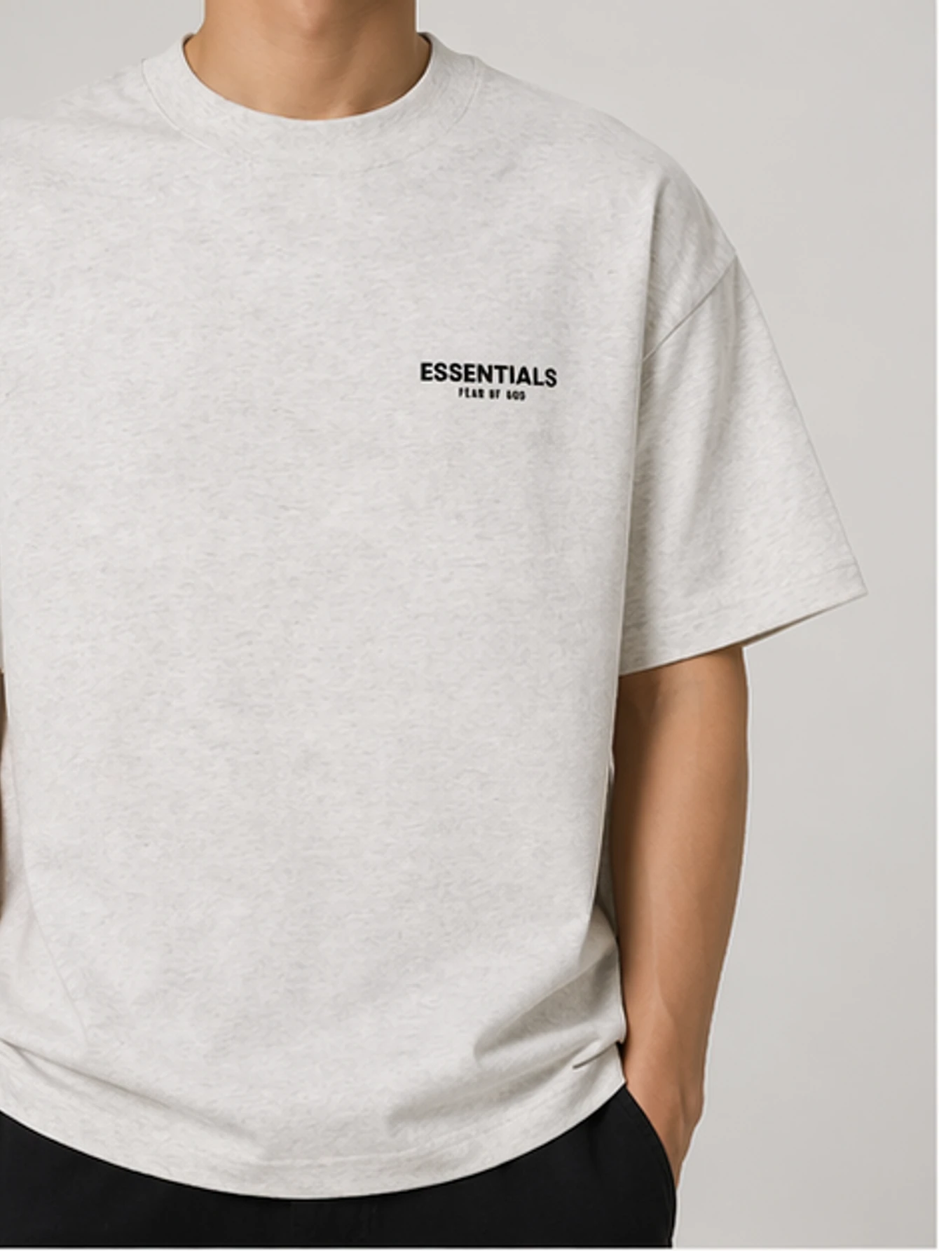 Essentials Light Oatmeal Double-Row Flocked T-Shirt | US Warehouse - Lulualo