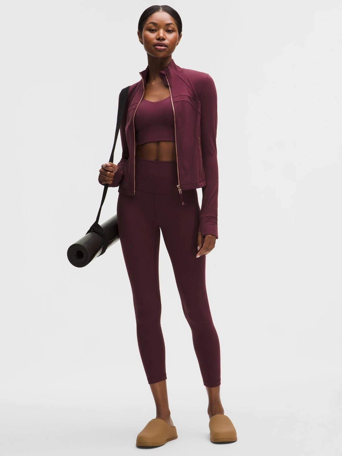 Lululemon Wine Red Cropped Gold-Zip Athletic Jacket | US Warehouse - Lulualo