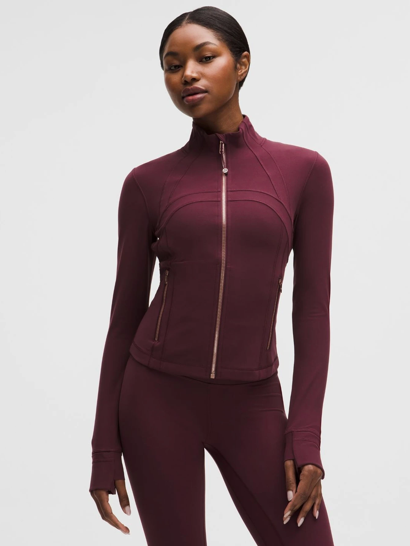 Lululemon Wine Red Cropped Gold-Zip Athletic Jacket | US Warehouse - Lulualo
