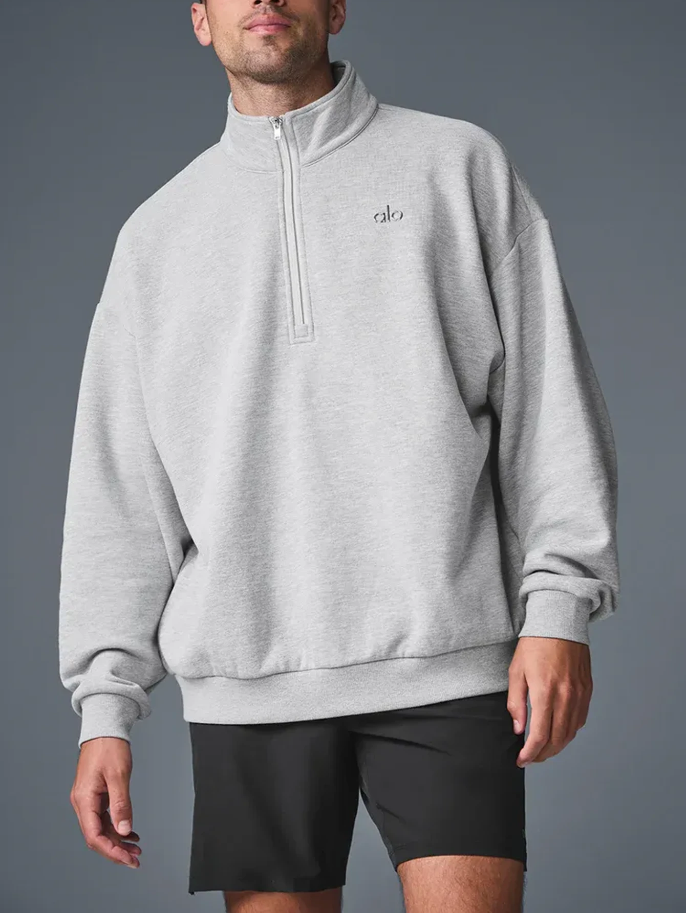 Alo Gray Men's Half-Zip Mock-Neck Sweatshirt | US Warehouse - Lulualo