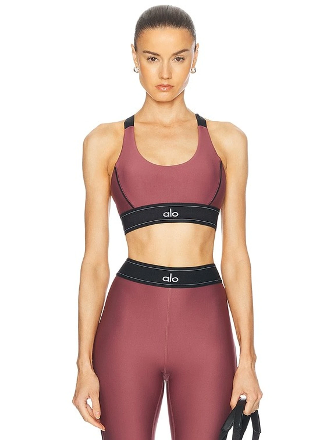 Alo Heart Throb Bra & High-Waist Legging Set - Burgundy/Black | US Warehouse - Lulualo