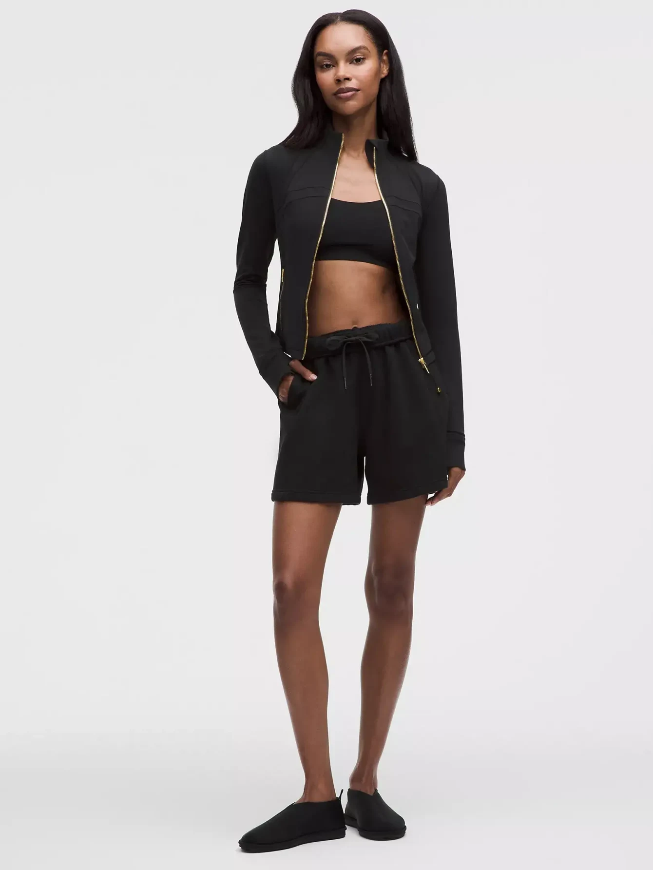 Lululemon Black Cropped Gold-Zip Athletic Jacket | US Warehouse - Lulualo