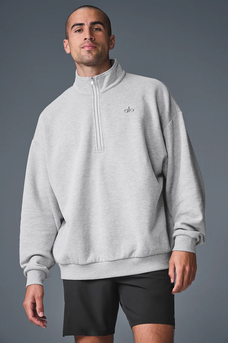 Alo Gray Men's Half-Zip Mock-Neck Sweatshirt | US Warehouse - Lulualo
