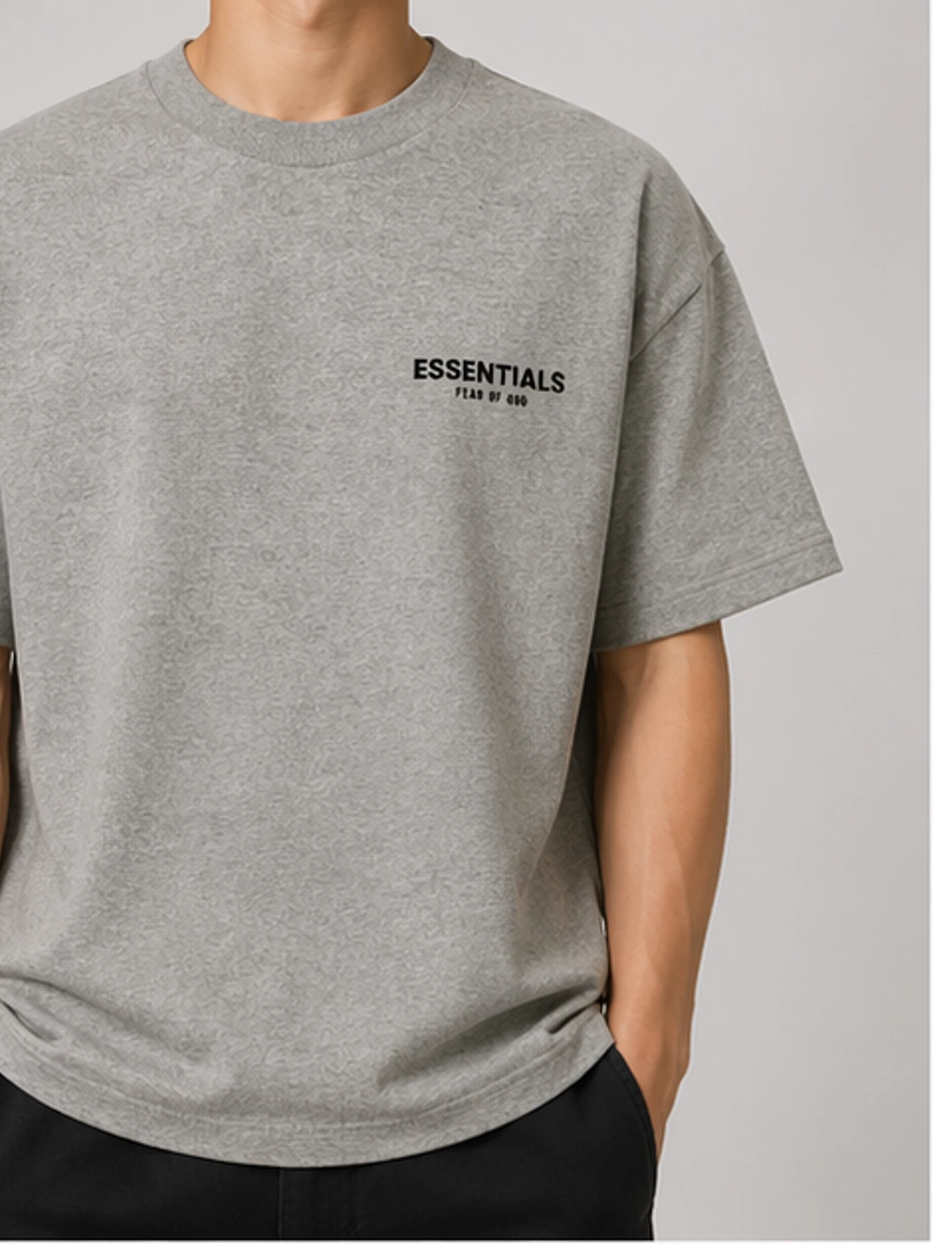 Essentials Dark Oatmeal Double-Row Flocked T-Shirt | US Warehouse - Lulualo
