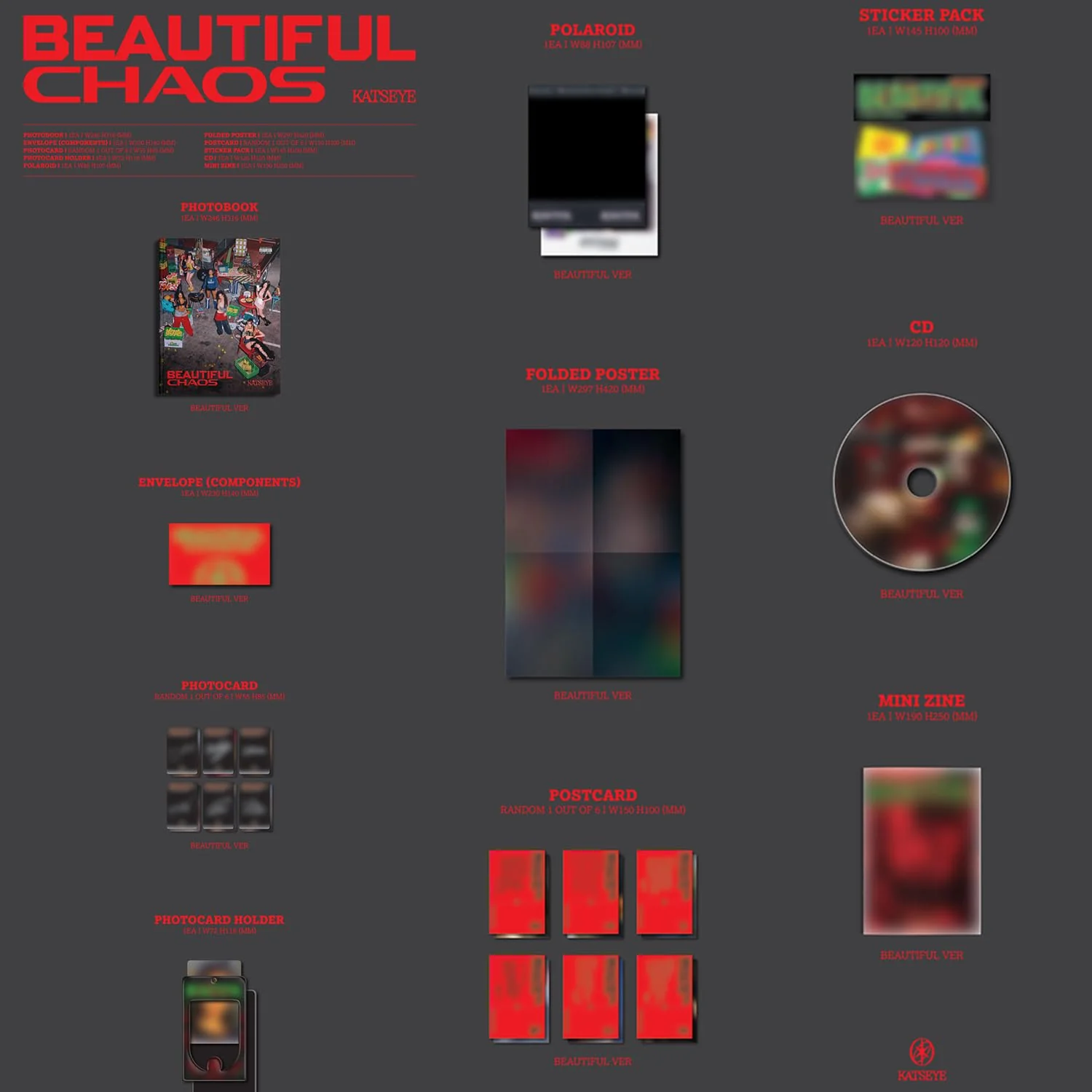 KATSEYE Beautiful Chaos Ver Photobook Gift Set With Photocard Poster Sticker Mini Zine - KATSEYE MERCH​