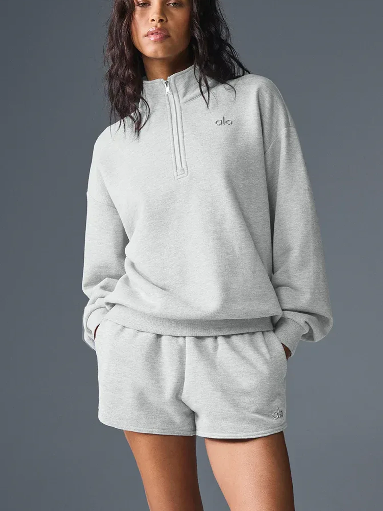 Alo Gray Men's Half-Zip Mock-Neck Sweatshirt | US Warehouse - Lulualo