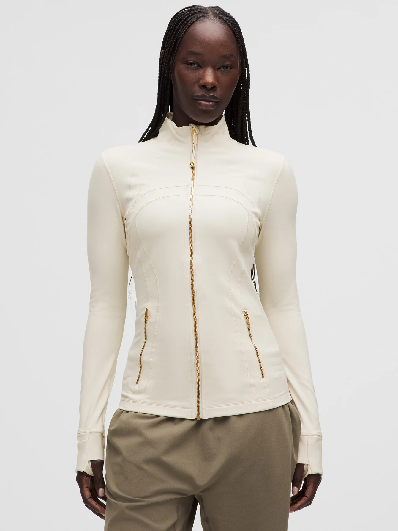 Lululemon White Longline Gold-Zip Athletic Jacket | US Warehouse - Lulualo