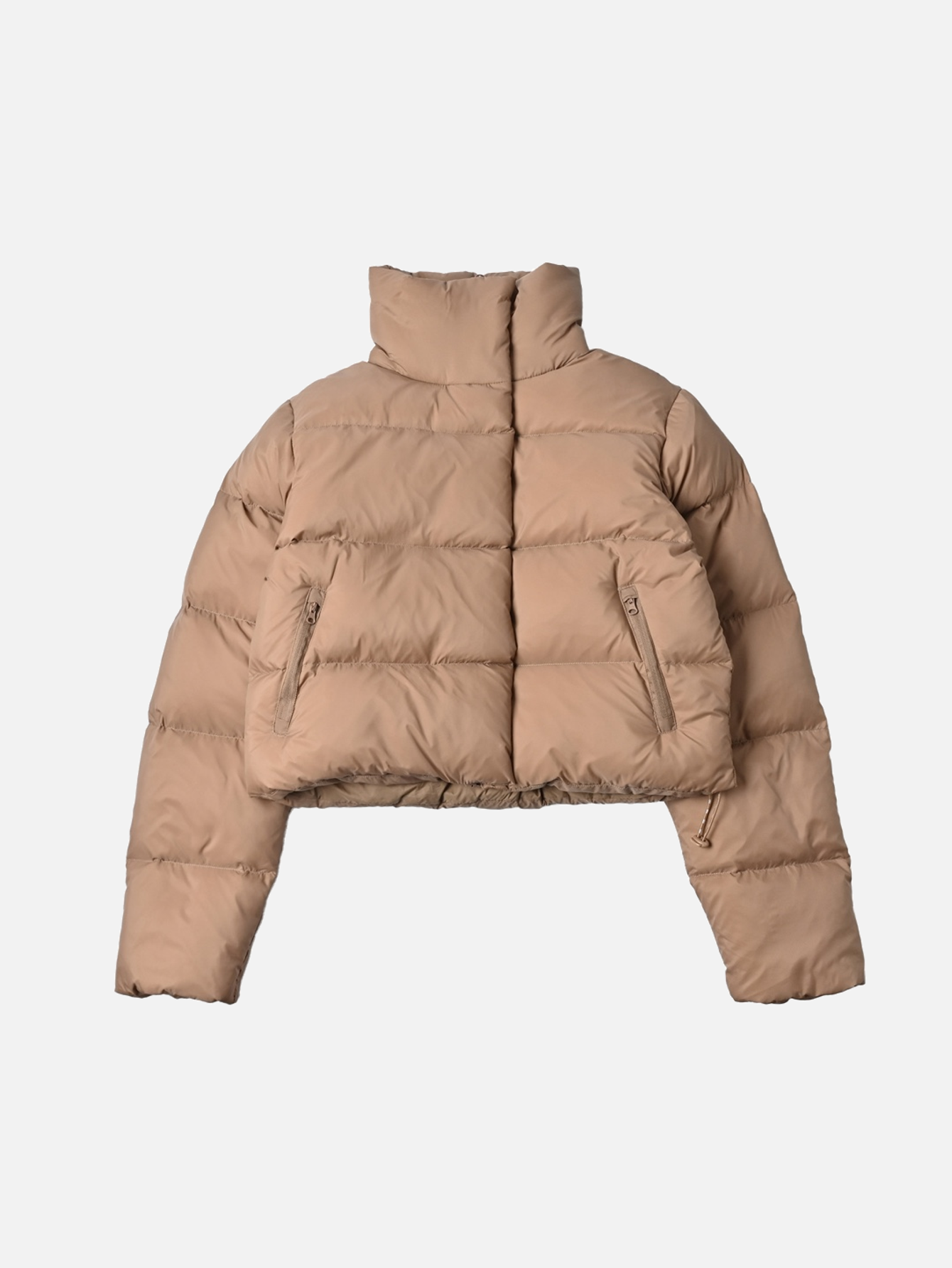 Alo Goldrush Cropped Stand-Collar Puffer Jacket - Toasted Almond - Lulualo