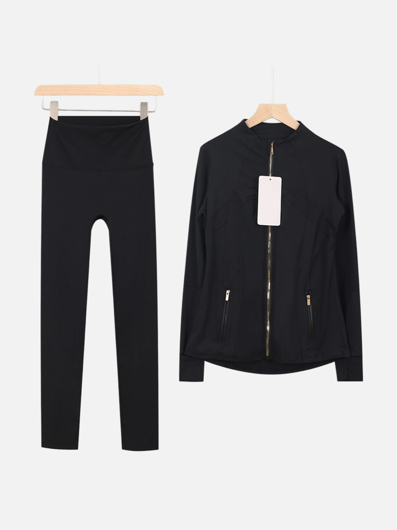 Women's Gold Zipper Long Sleeve Yoga Jacket & Flared Leggings 2 Piece Workout Set - Lulualo