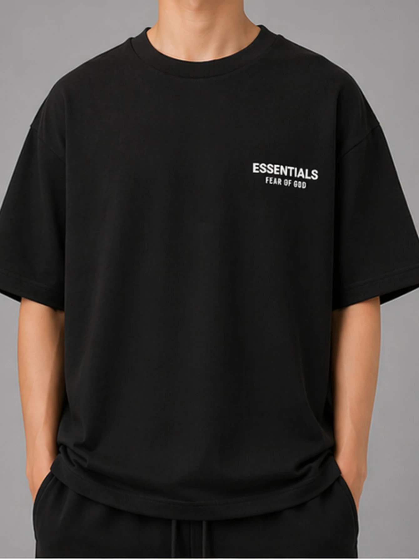 Essentials Meteorite Black Velour T-Shirt | US Warehouse - Lulualo